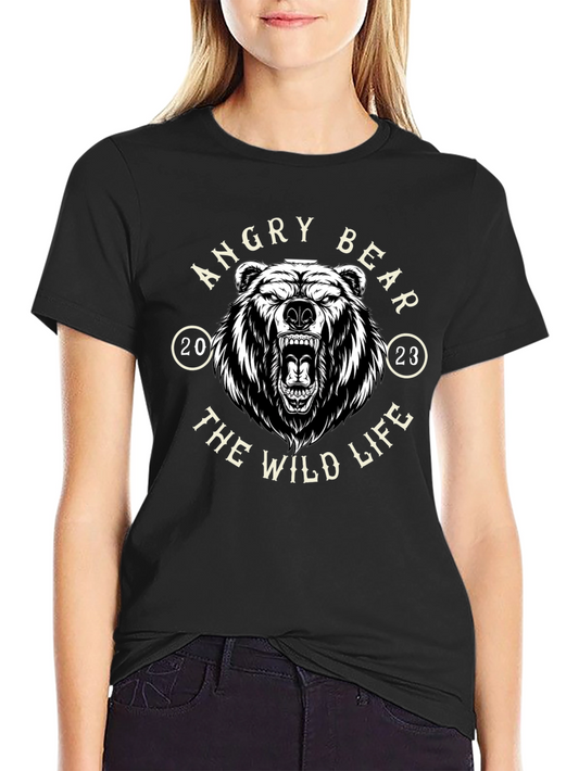 Angry Bear Wild Life Black Graphic T-Shirt
