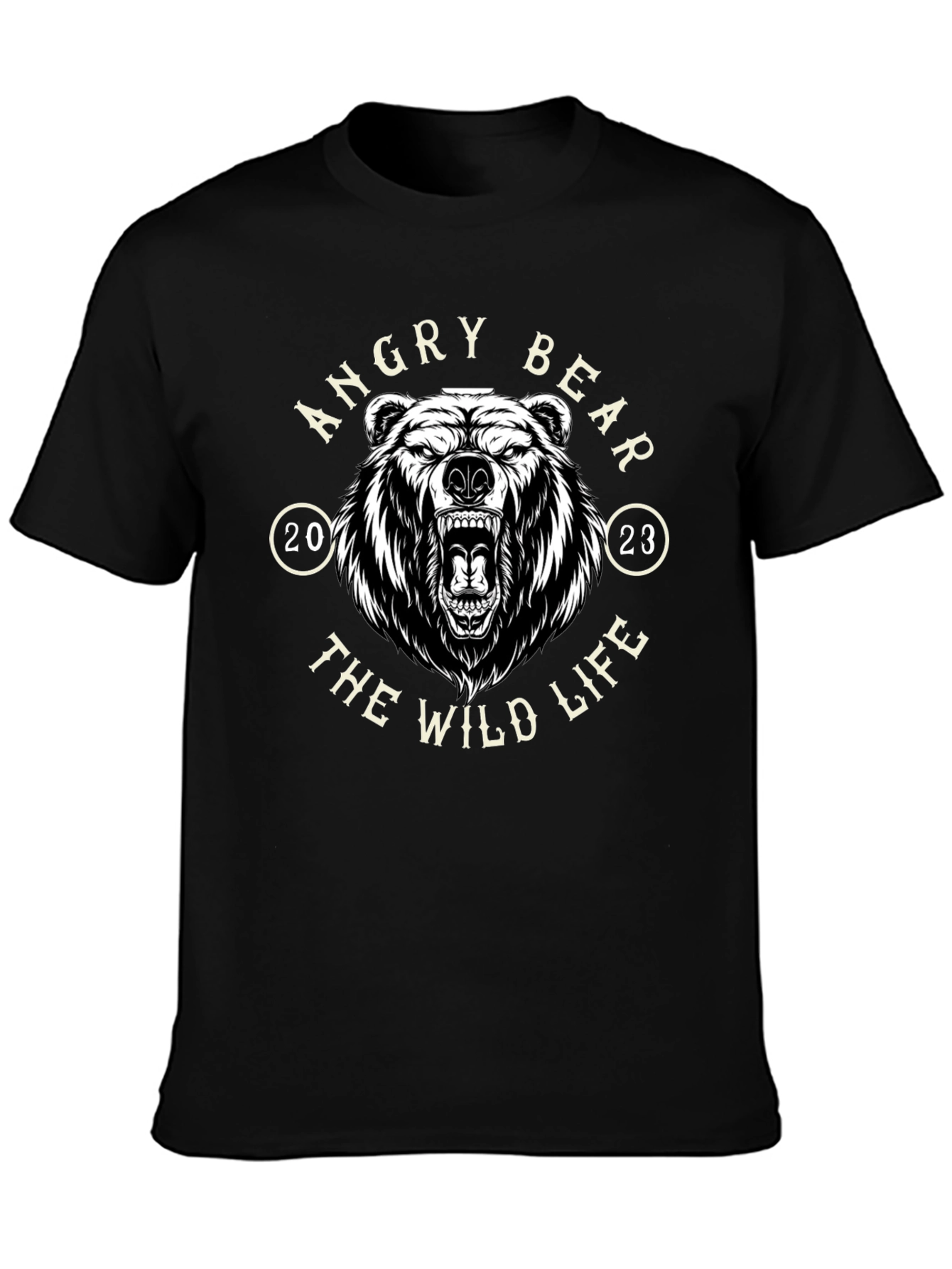 Angry Bear Wild Life Black Graphic T-Shirt