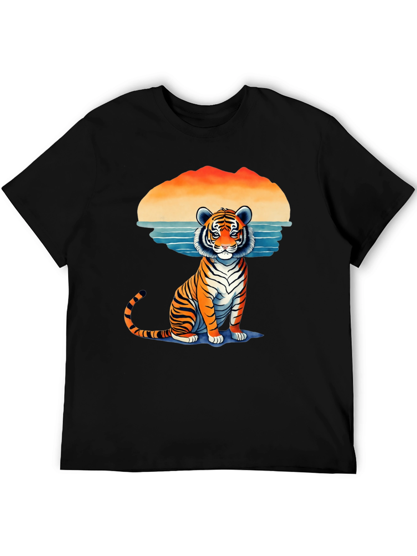 Tiger Graphic Tee - Retro Sunset Design