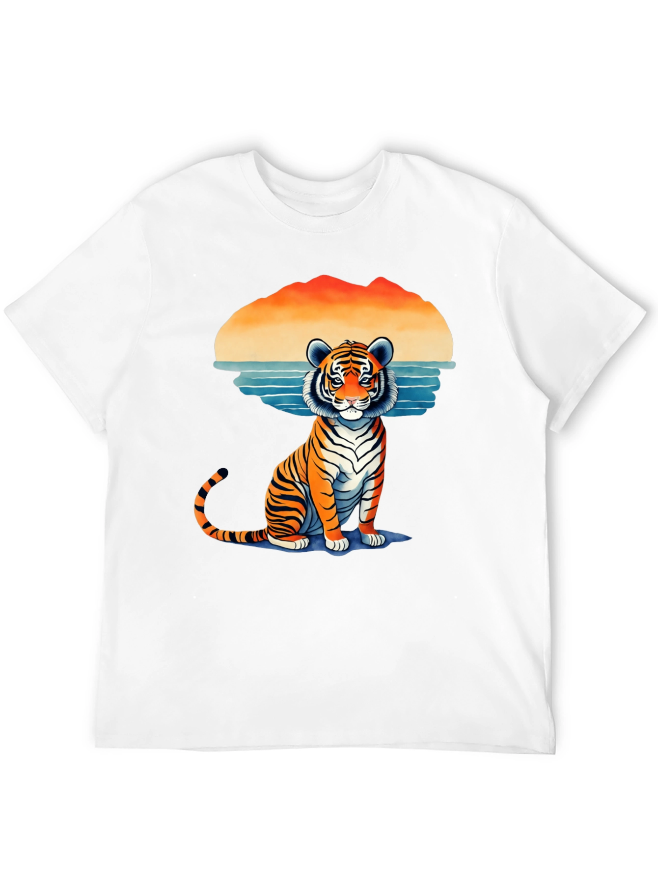 Tiger Graphic Tee - Retro Sunset Design