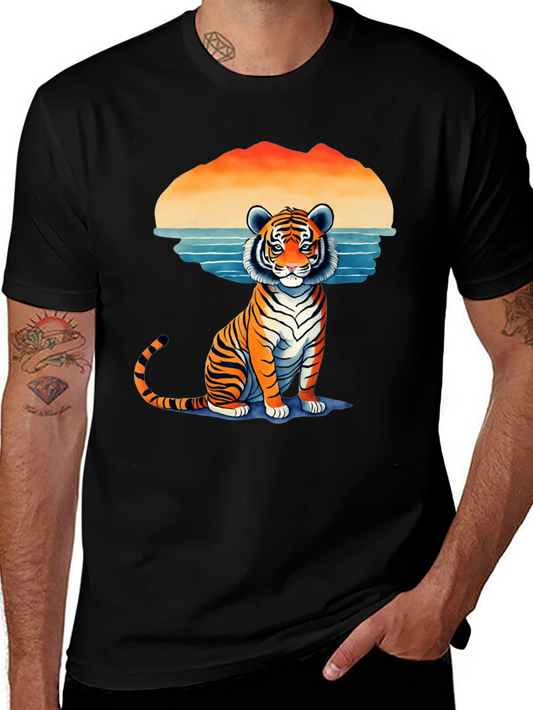 Tiger Graphic Tee - Retro Sunset Design