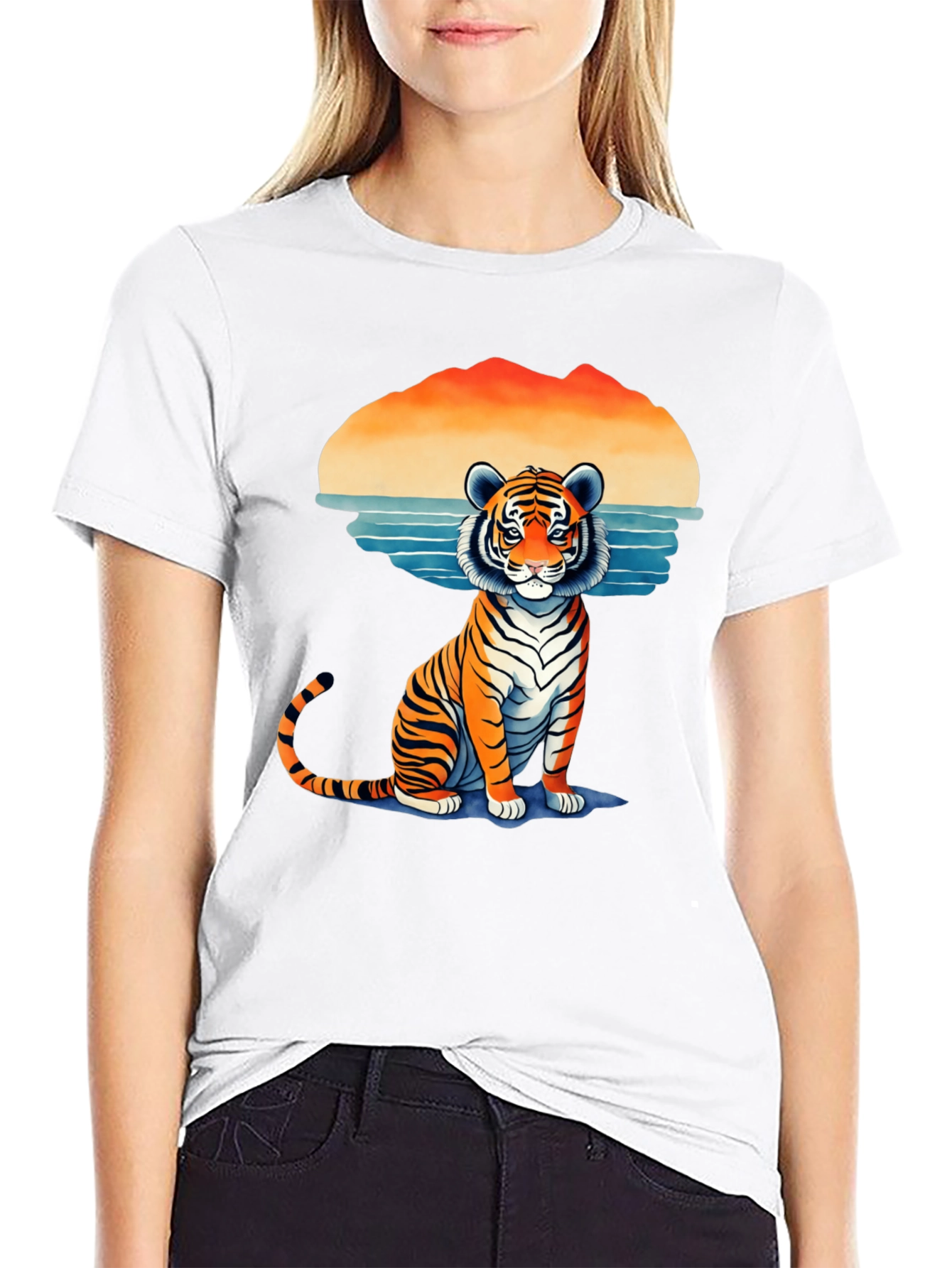 Tiger Graphic Tee - Retro Sunset Design