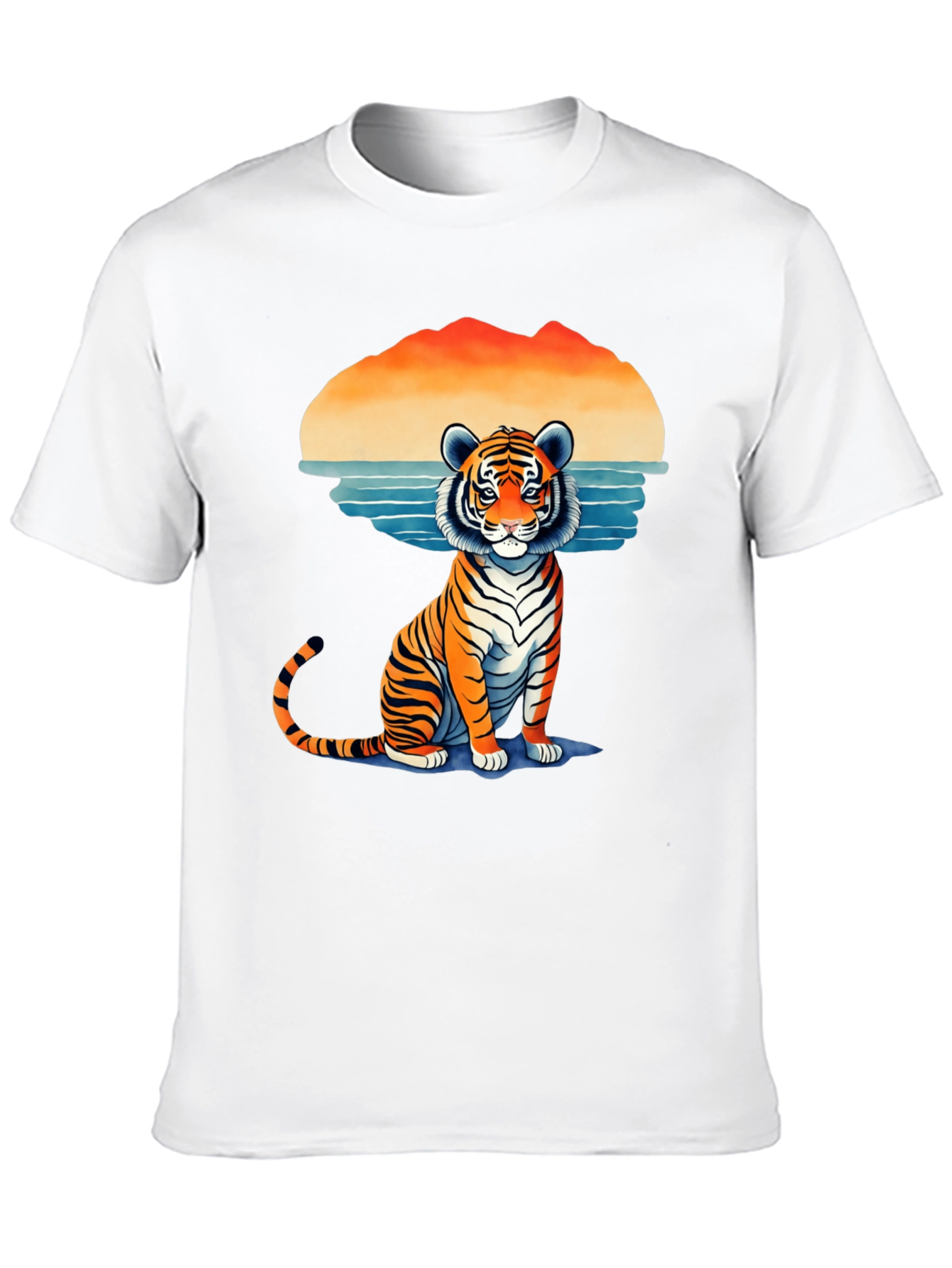 Tiger Graphic Tee - Retro Sunset Design