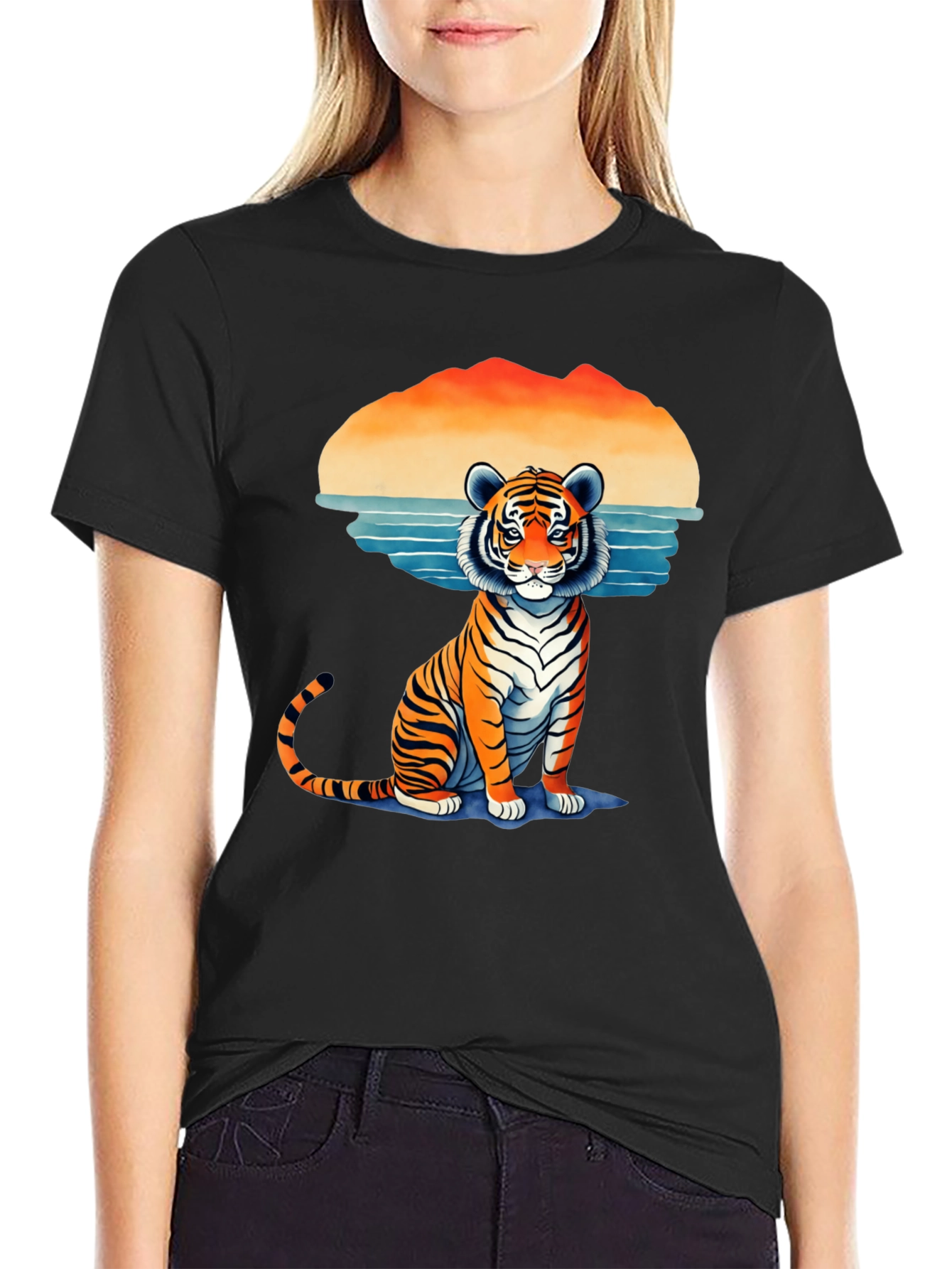 Tiger Graphic Tee - Retro Sunset Design