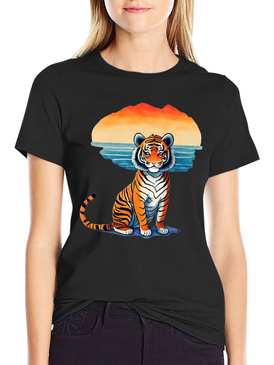 Tiger Graphic Tee - Retro Sunset Design