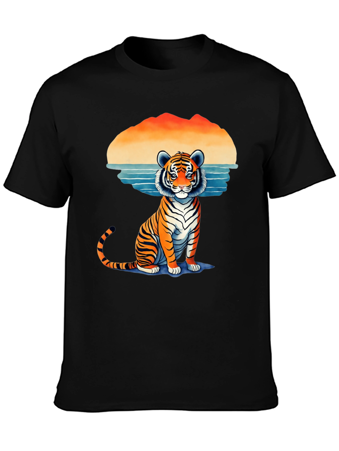 Tiger Graphic Tee - Retro Sunset Design