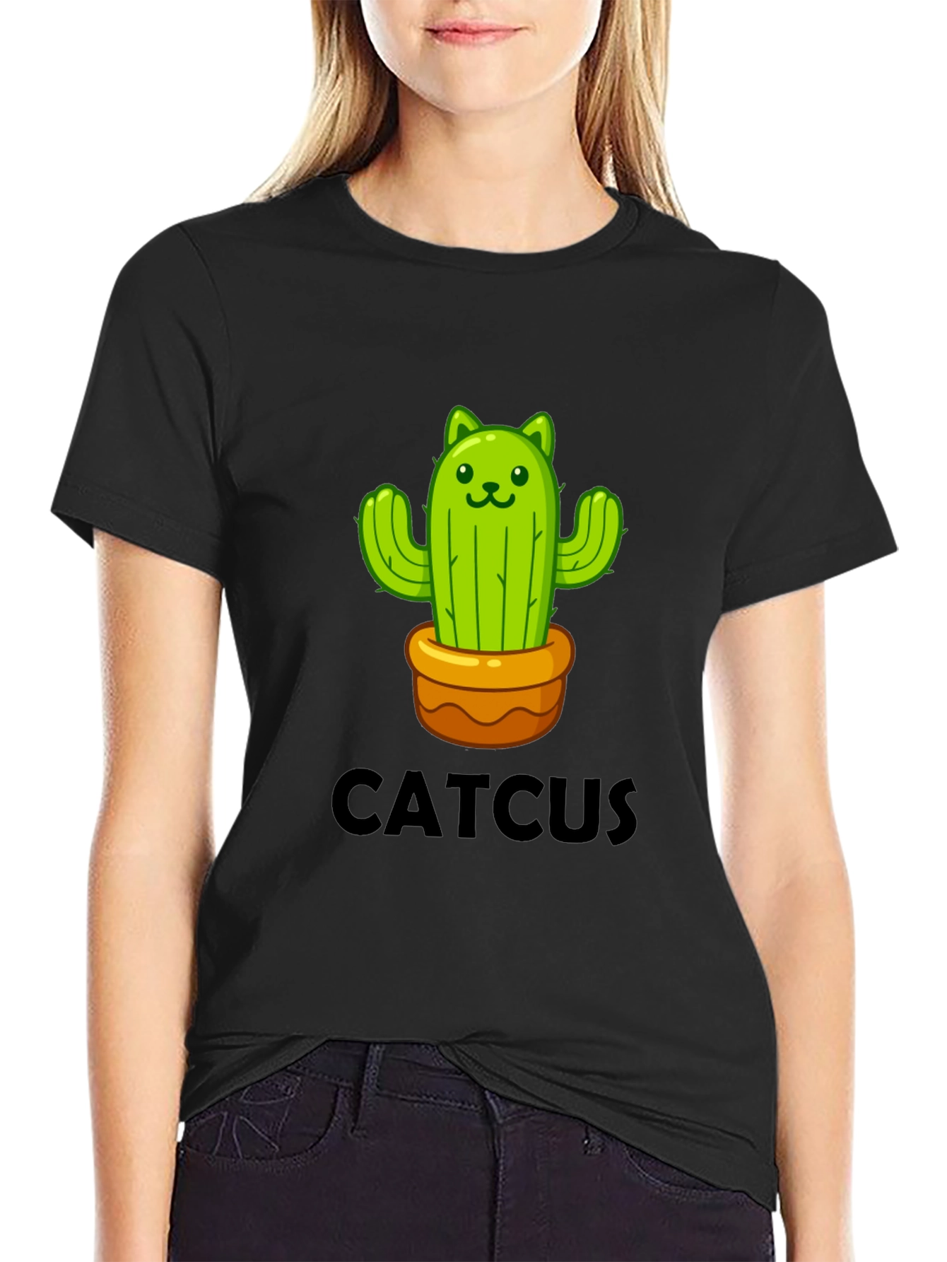 Cute Catcus Graphic Tee - Black T-Shirt