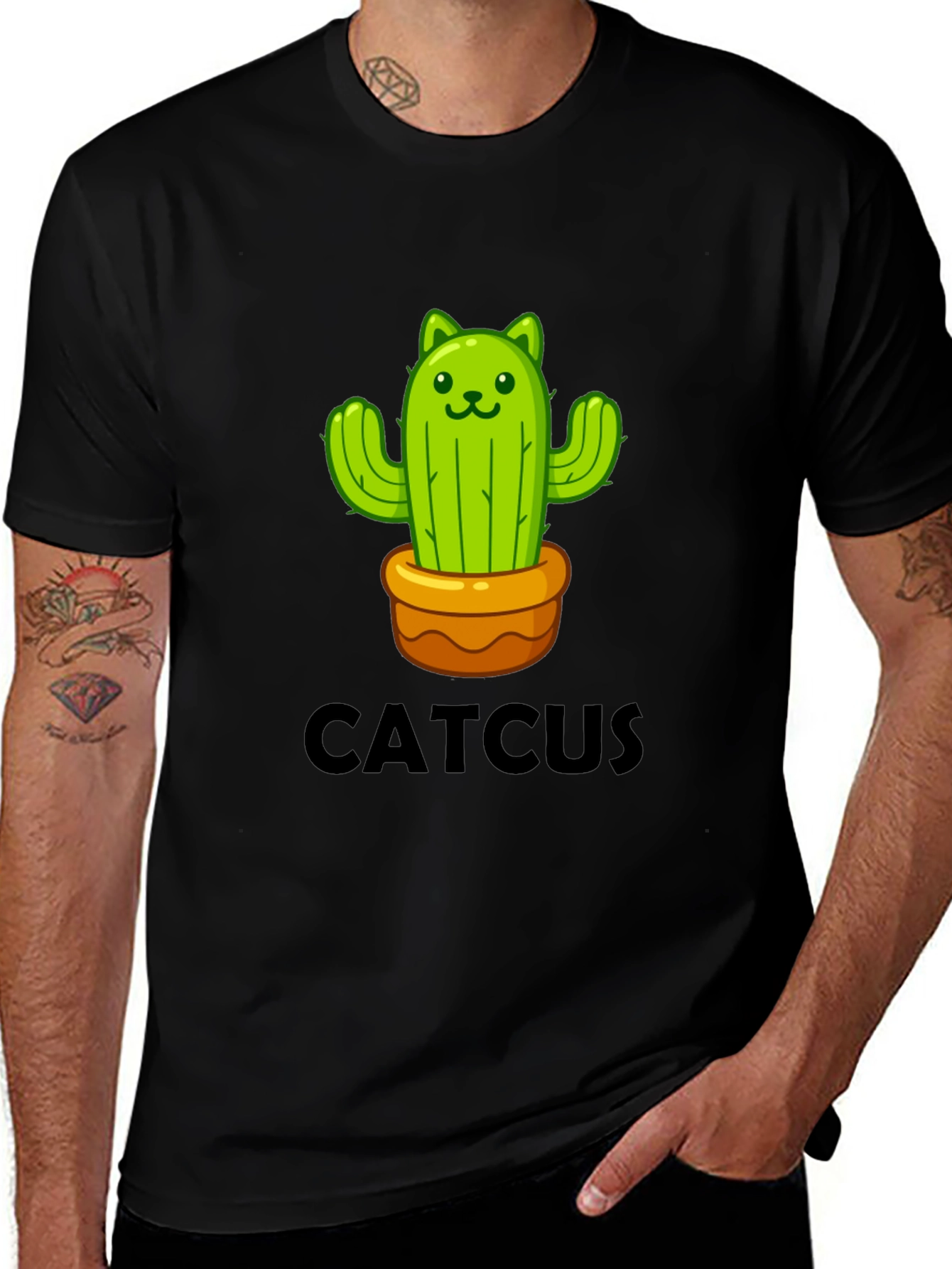 Cute Catcus Graphic Tee - Black T-Shirt