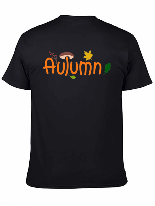 Autumn Graphic Print Black T-Shirt