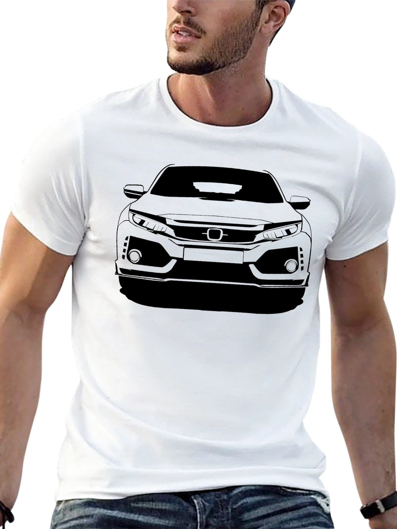 Car Outline Graphic Tee - Black Cotton T-Shirt
