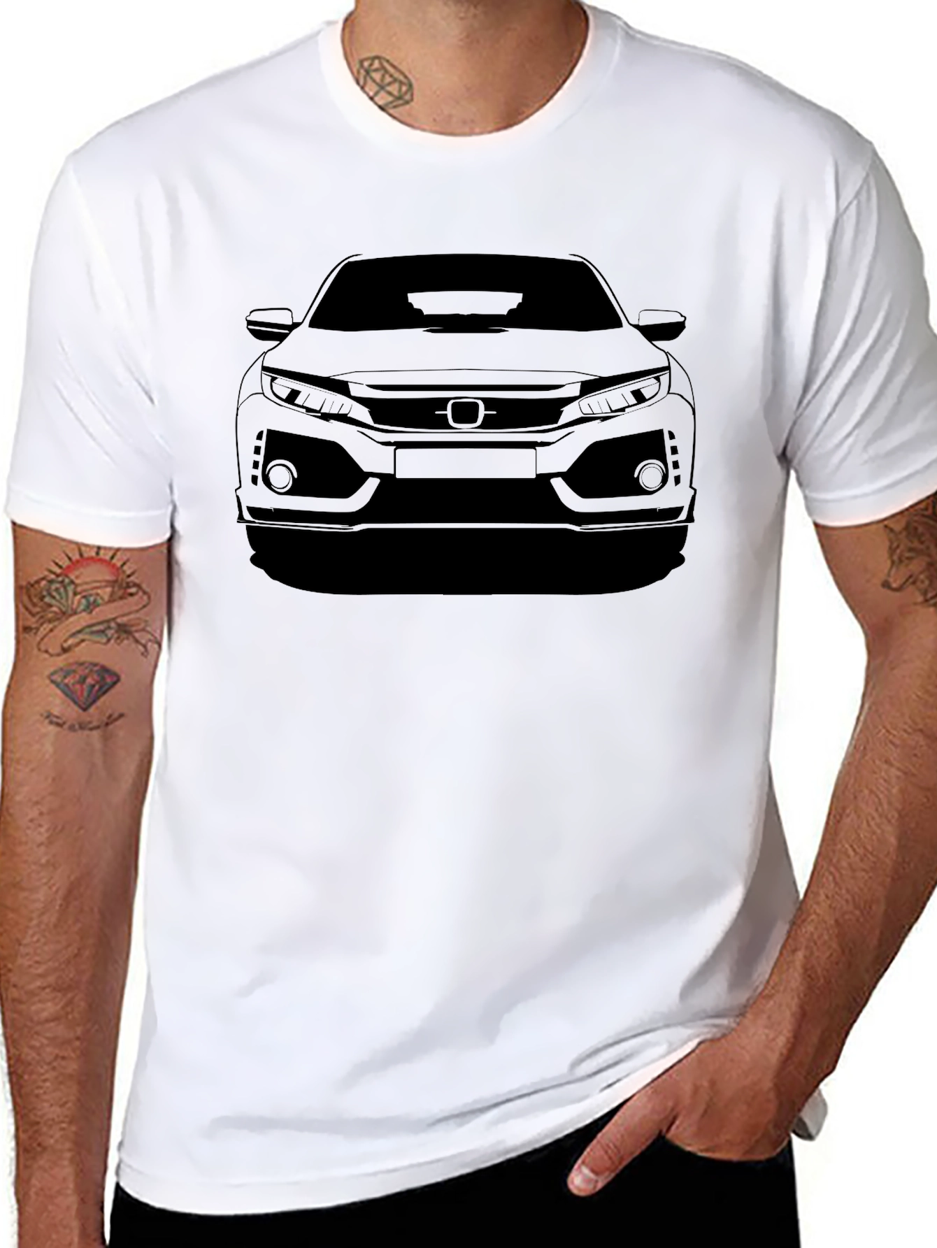 Car Outline Graphic Tee - Black Cotton T-Shirt