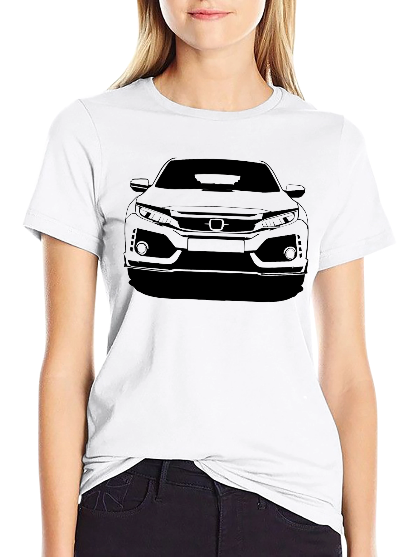 Car Outline Graphic Tee - Black Cotton T-Shirt