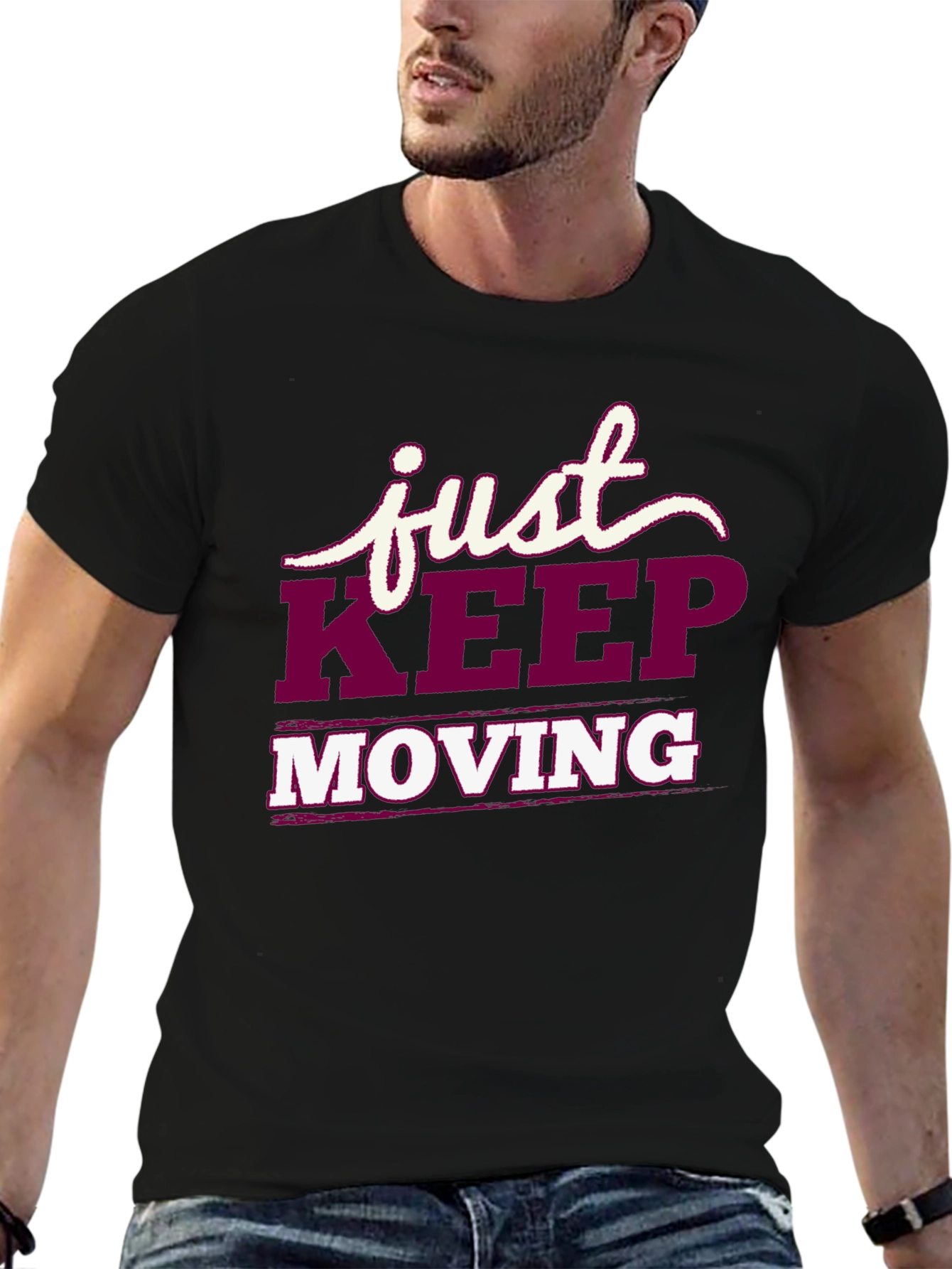 Just Keep Moving Graphic Tee - Black