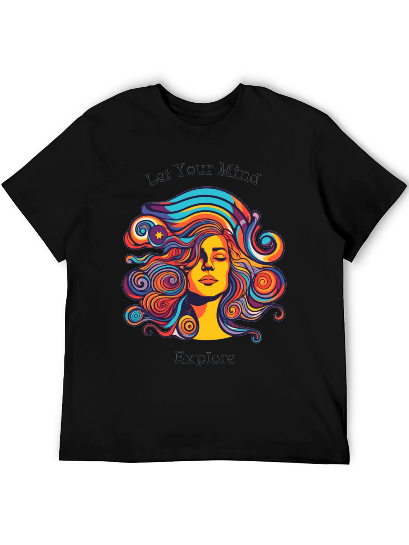 Psychedelic Woman Graphic Black T-Shirt