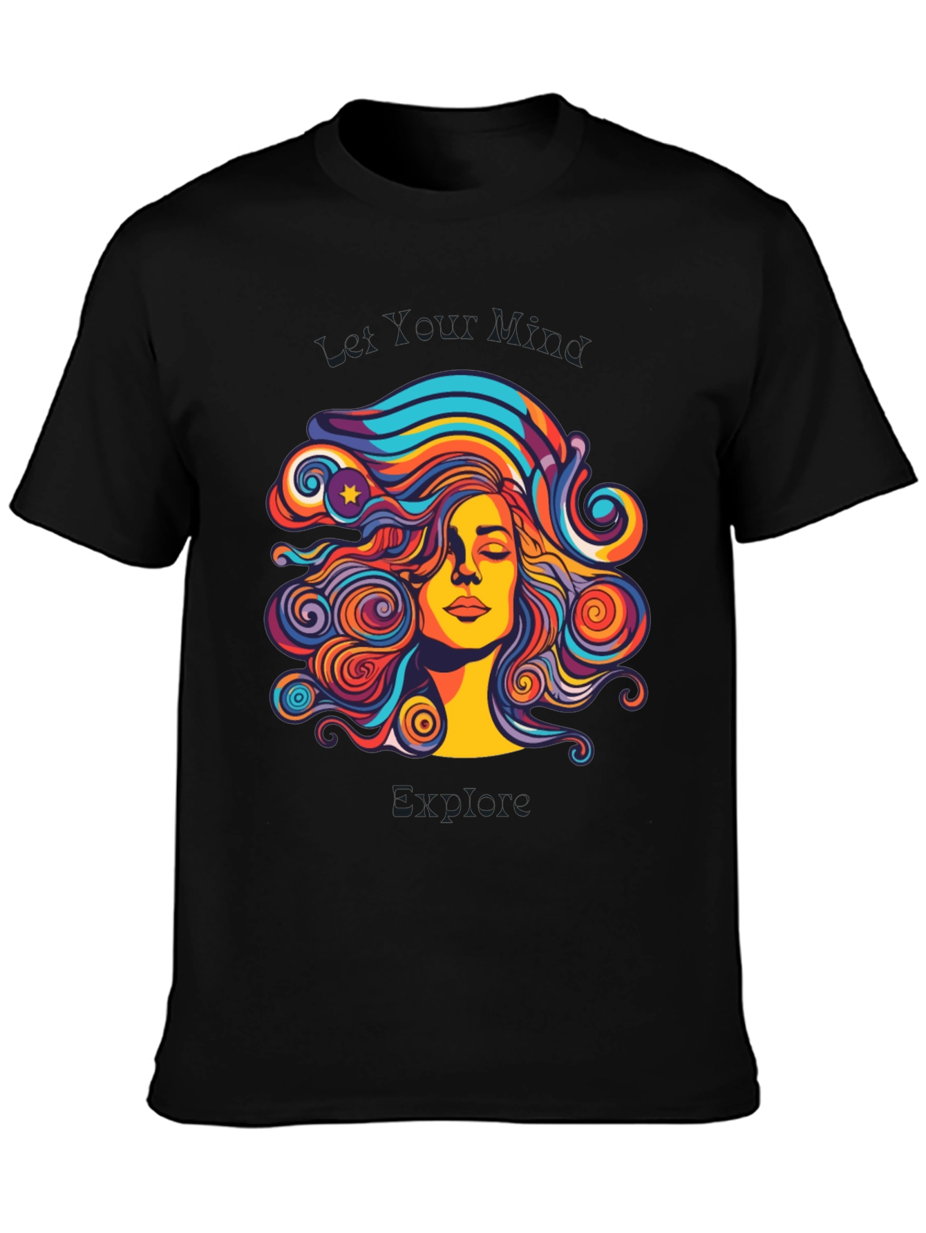 Psychedelic Woman Graphic Black T-Shirt