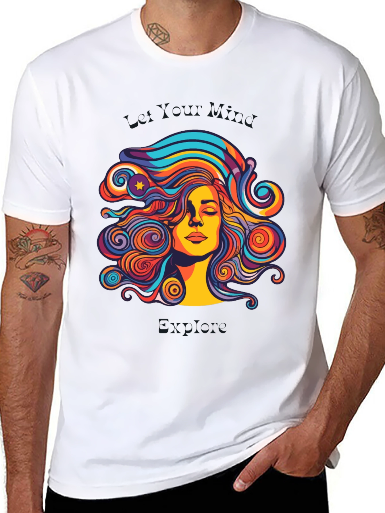 Psychedelic Woman Graphic Black T-Shirt
