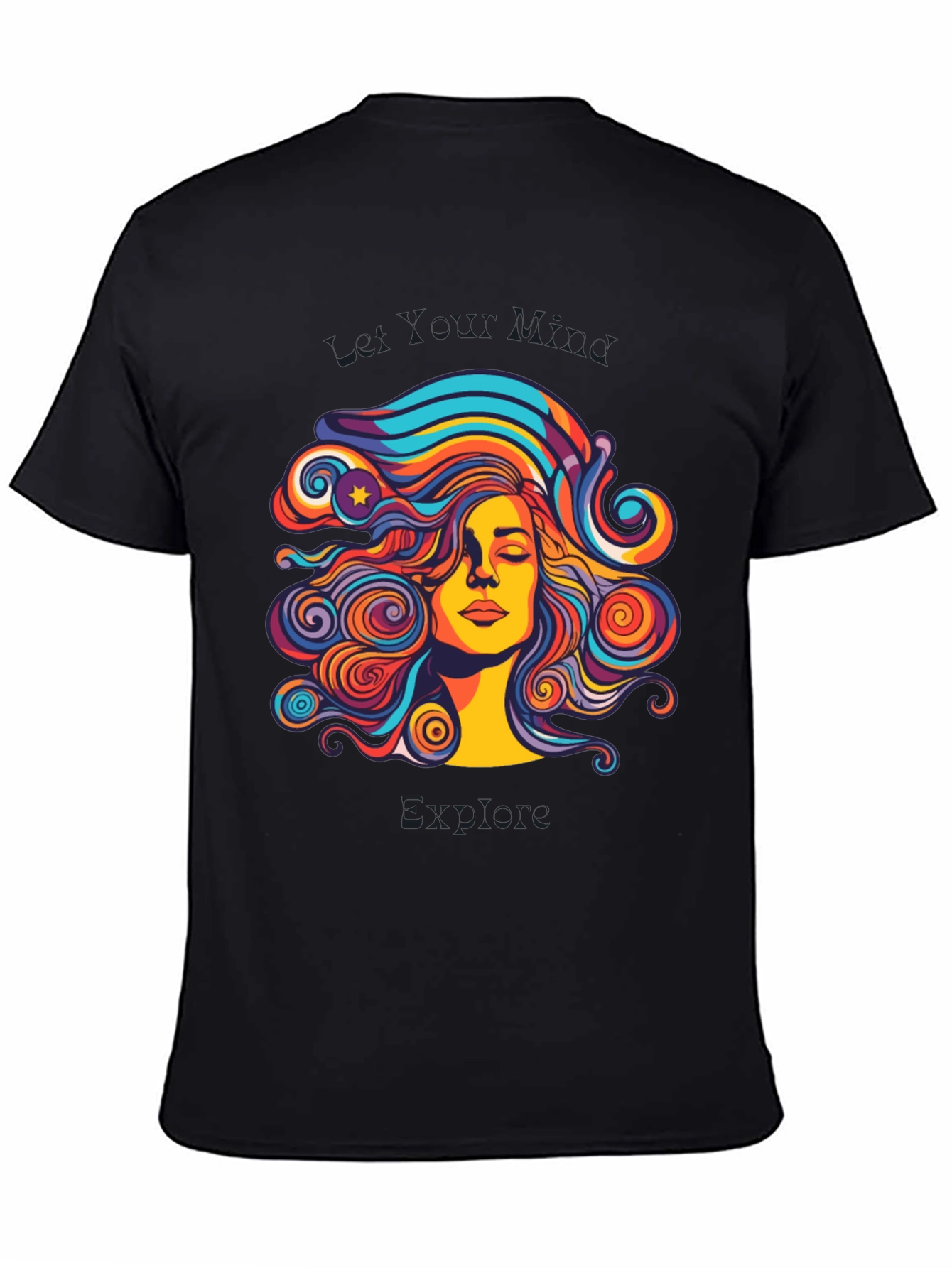 Psychedelic Woman Graphic Black T-Shirt