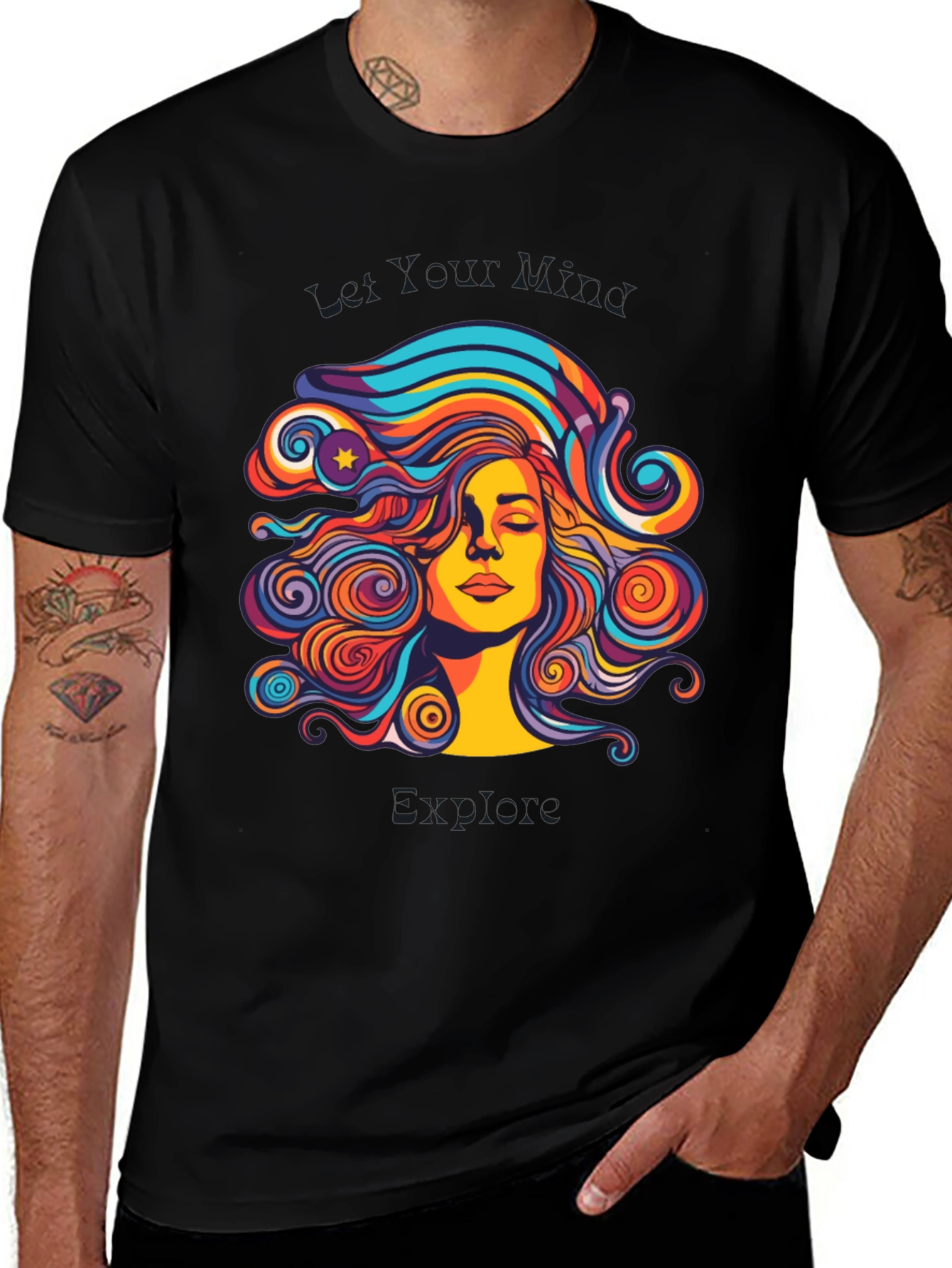 Psychedelic Woman Graphic Black T-Shirt