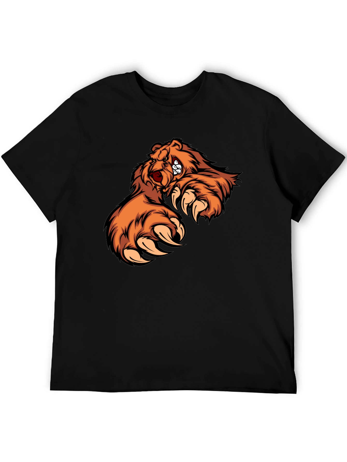 Mens Black T-Shirt with Fierce Bear Design