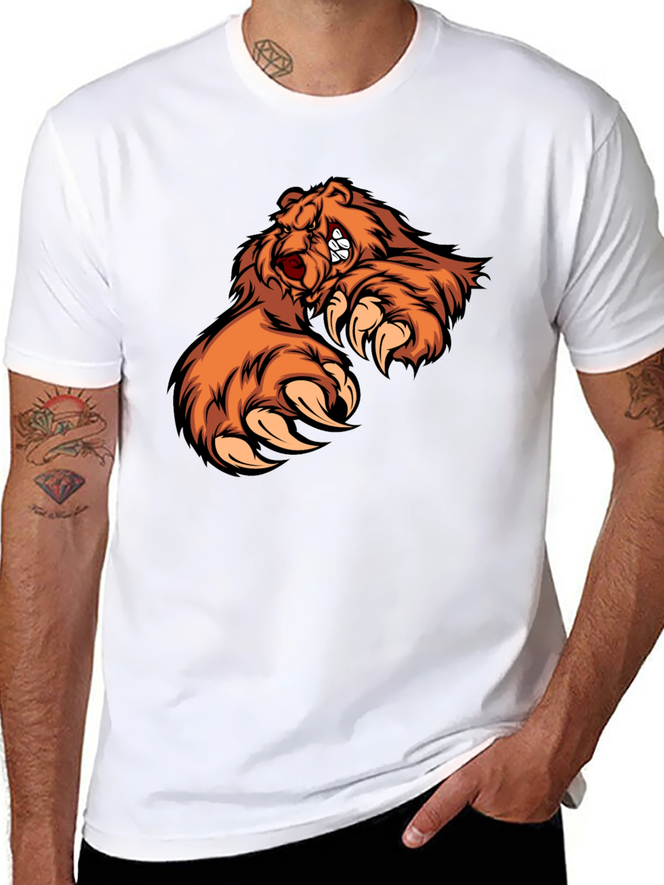 Mens Black T-Shirt with Fierce Bear Design