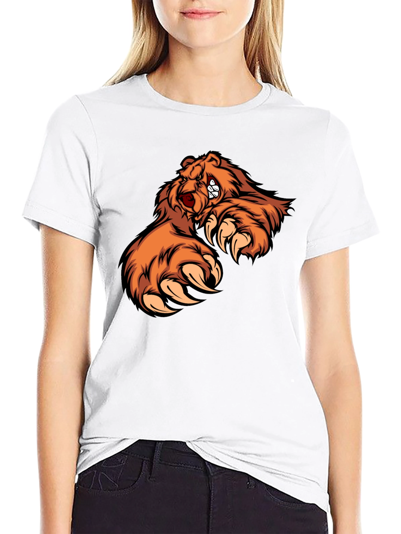 Mens Black T-Shirt with Fierce Bear Design