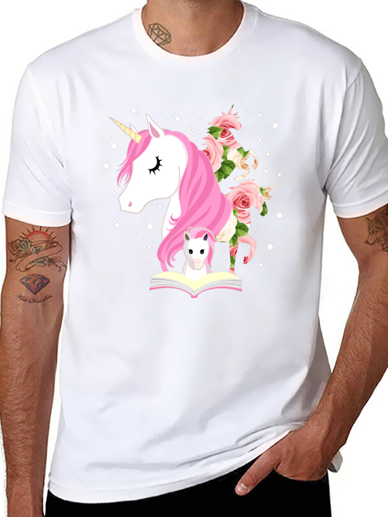 Unicorn & Flowers Graphic Black Tee