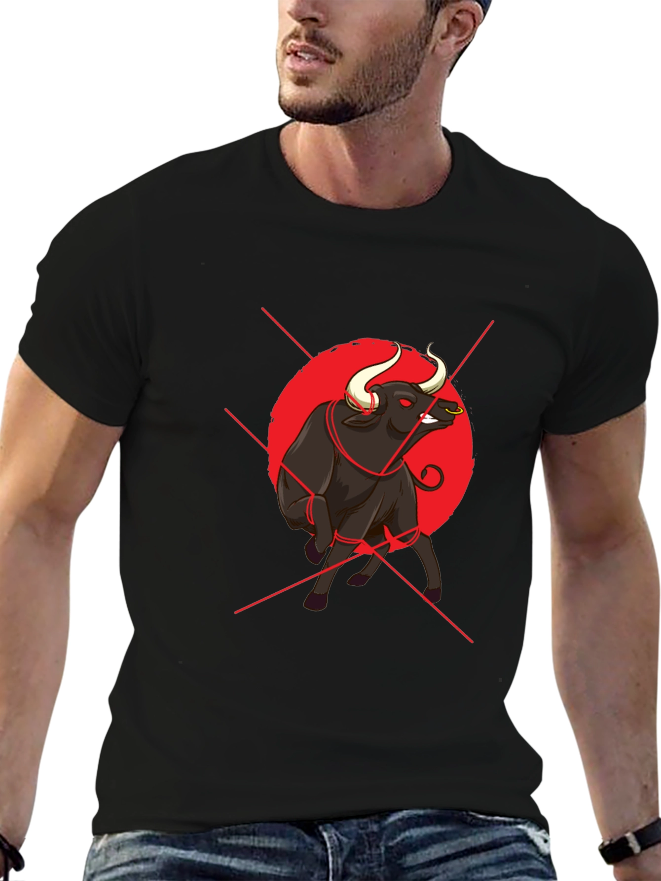 Bull Graphic Print Black T-Shirt