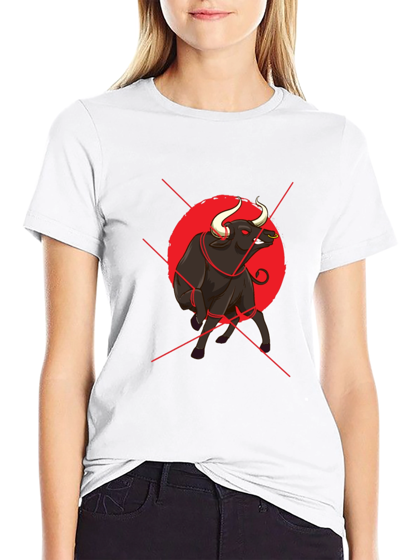 Bull Graphic Print Black T-Shirt