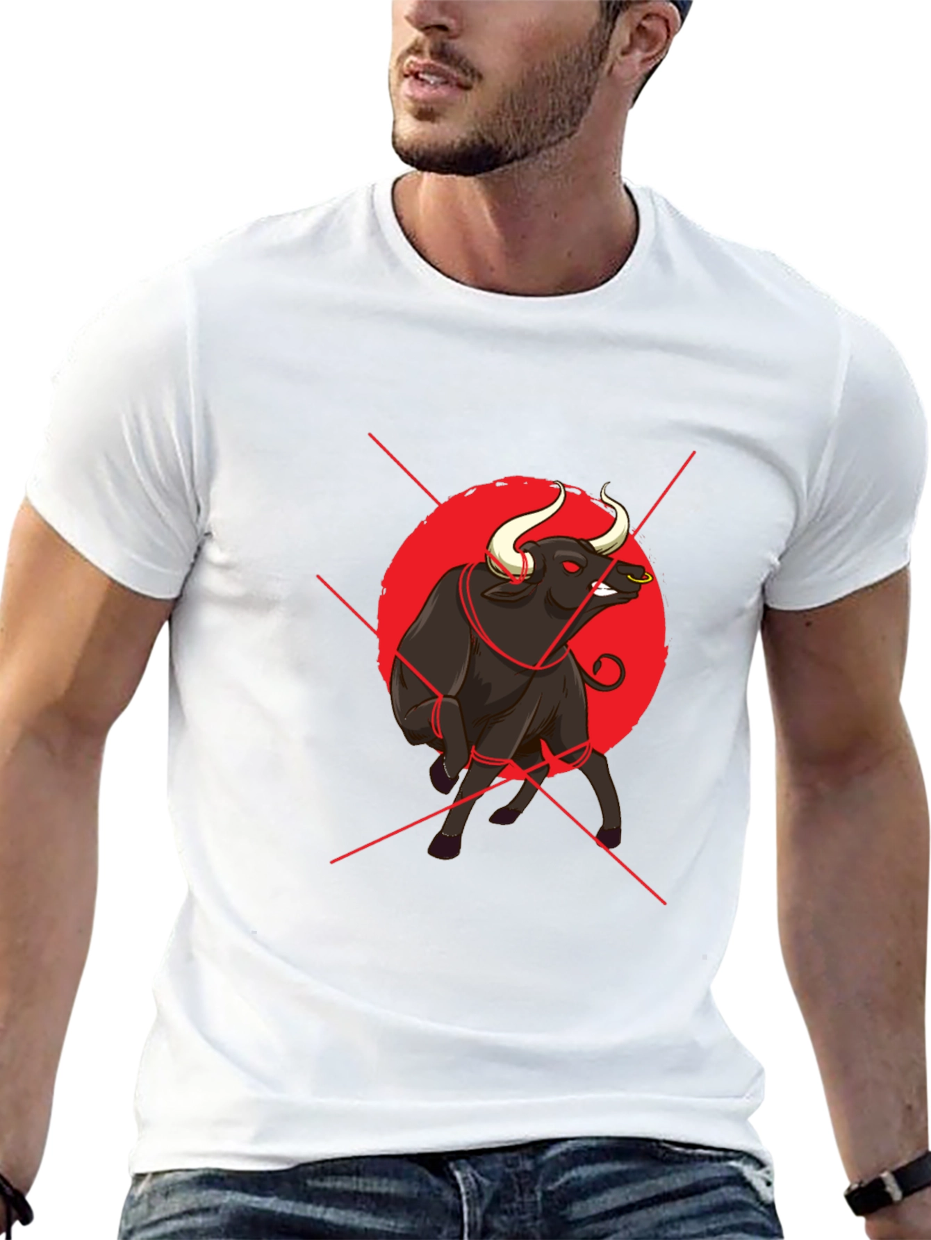 Bull Graphic Print Black T-Shirt