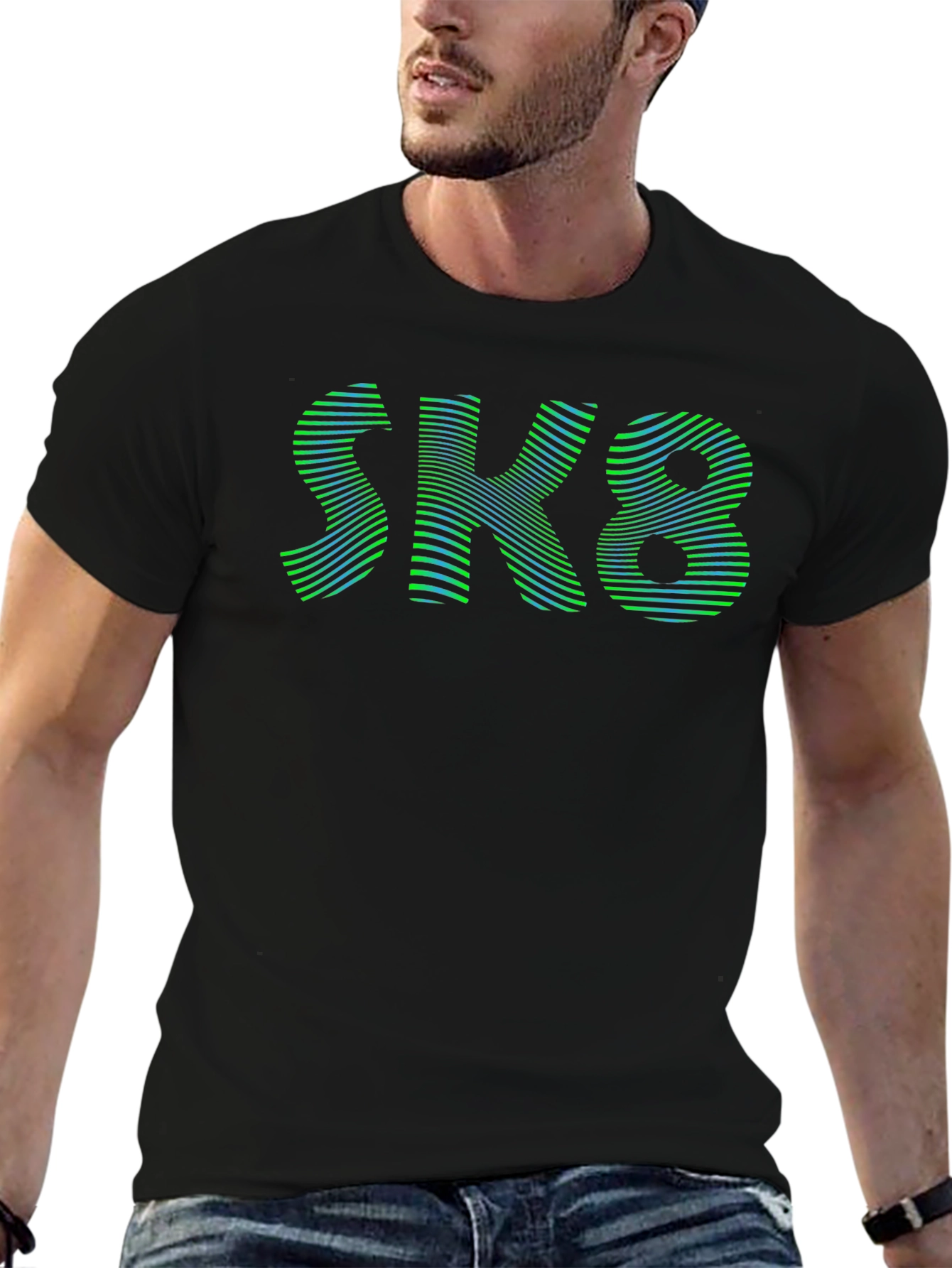 SK8 Graphic Tee - Cool Striped Design