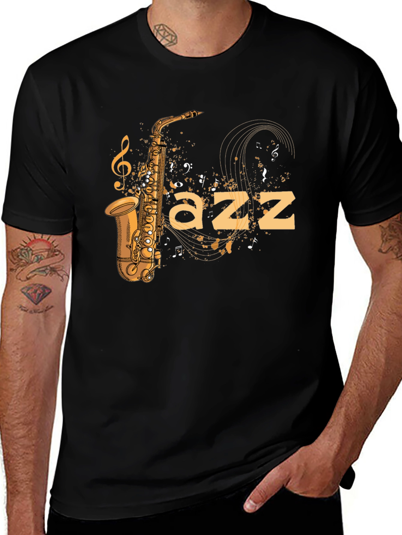 Jazz Saxophone Graphic Black T-Shirt