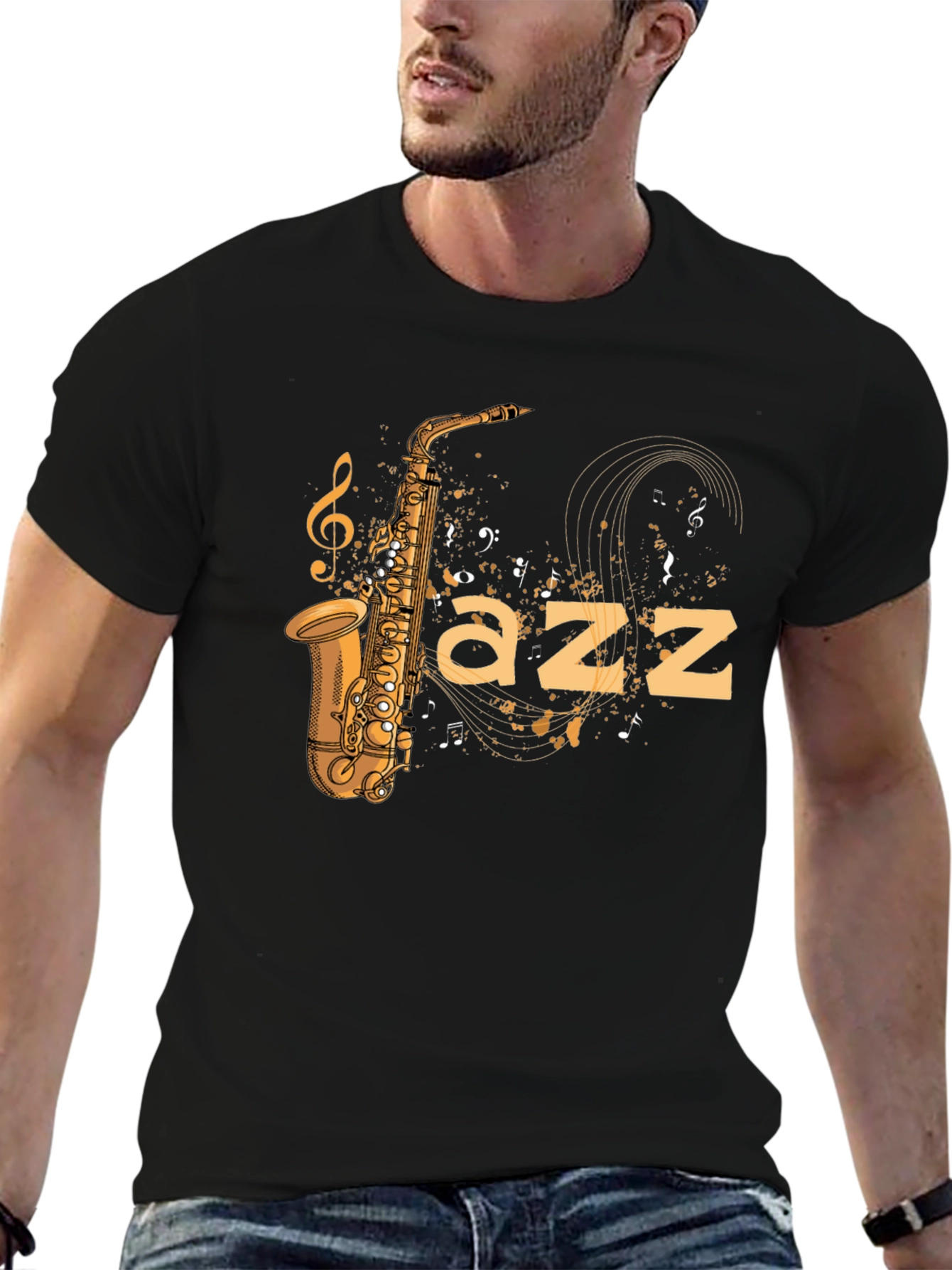 Jazz Saxophone Graphic Black T-Shirt