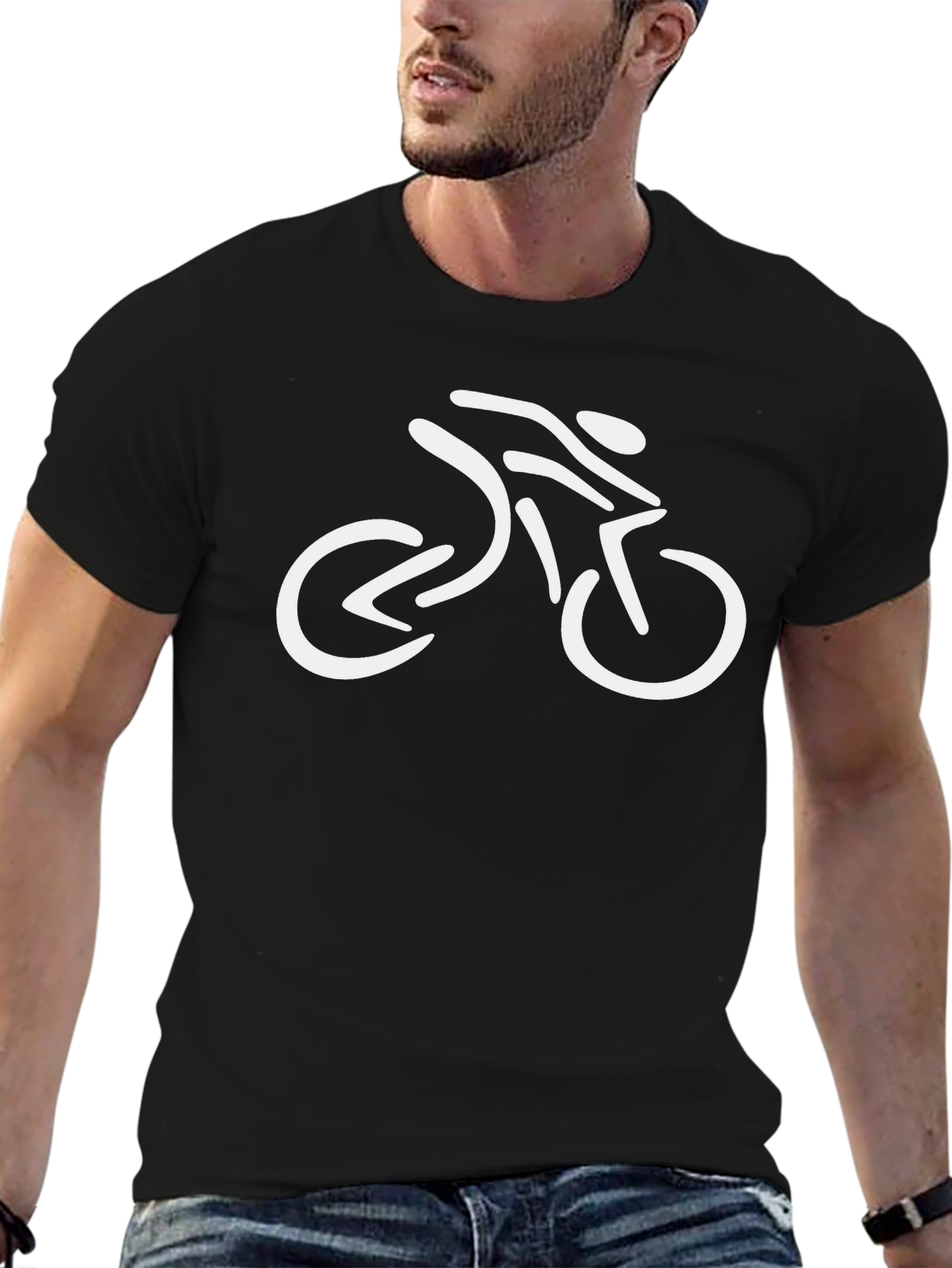 Stylish Biker Graphic Tee - Black Cotton T-Shirt