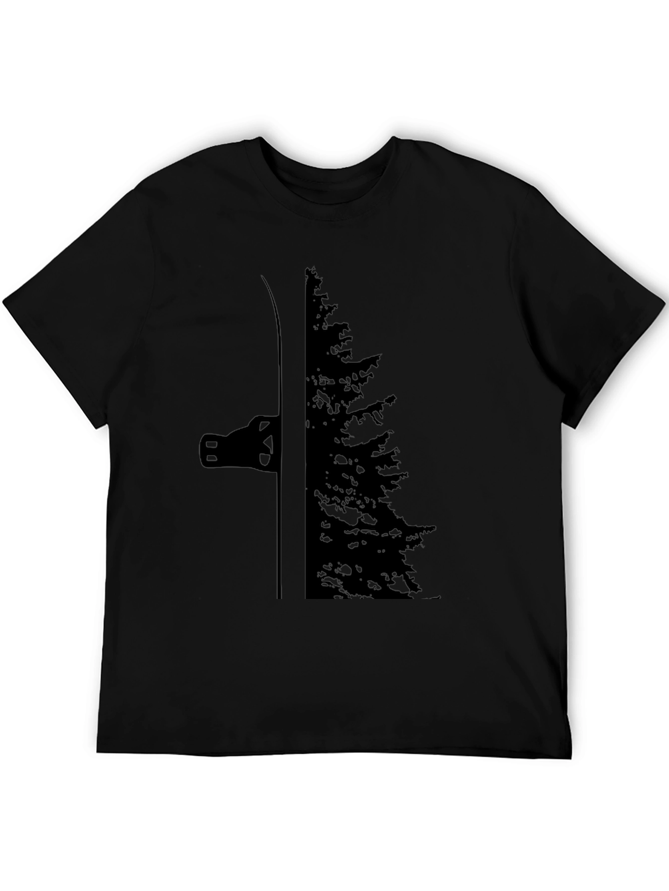 Ski and Tree Graphic Black T-Shirt
