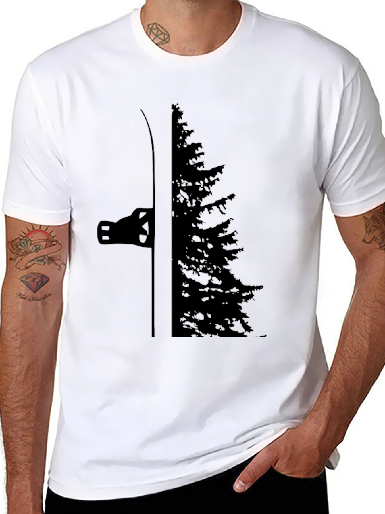 Ski and Tree Graphic Black T-Shirt