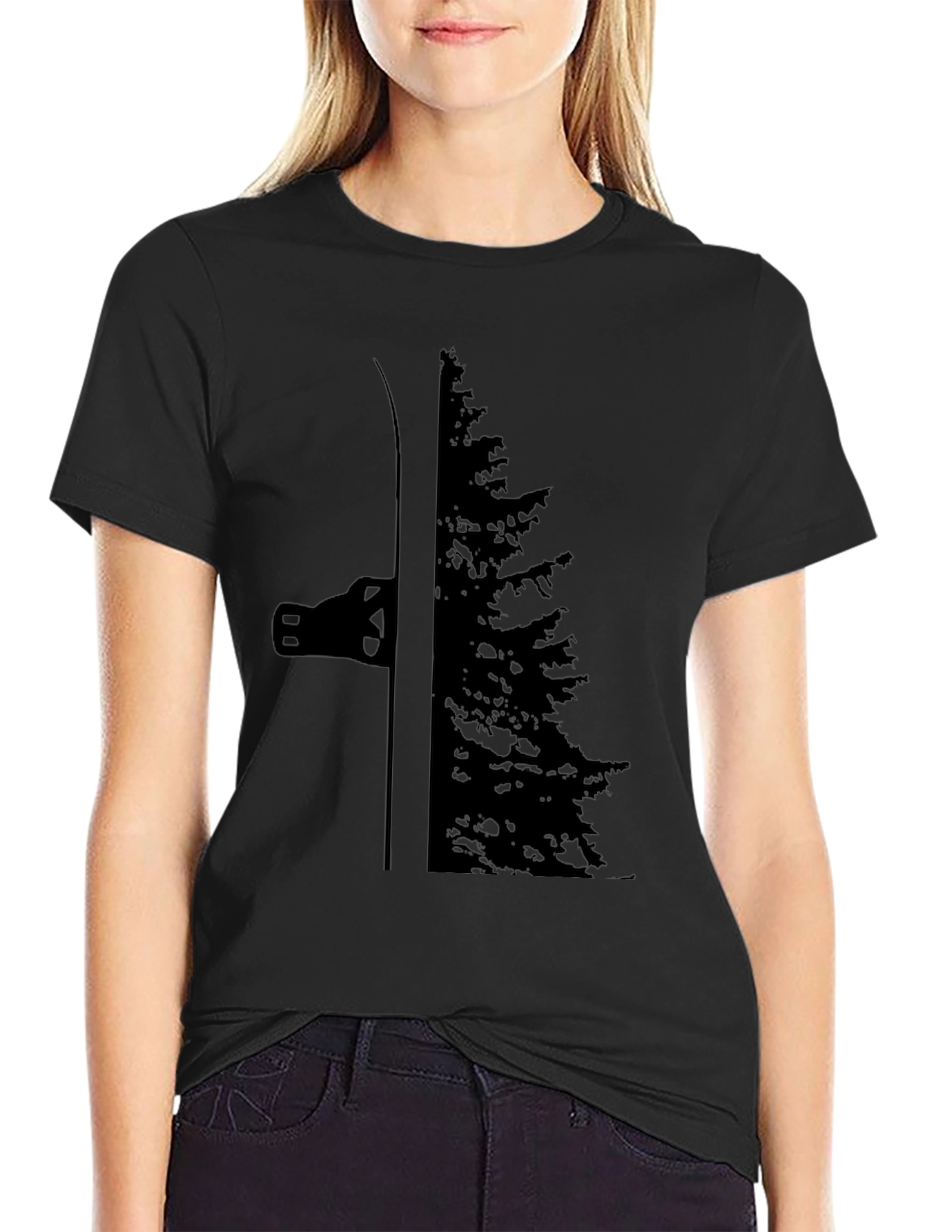 Ski and Tree Graphic Black T-Shirt