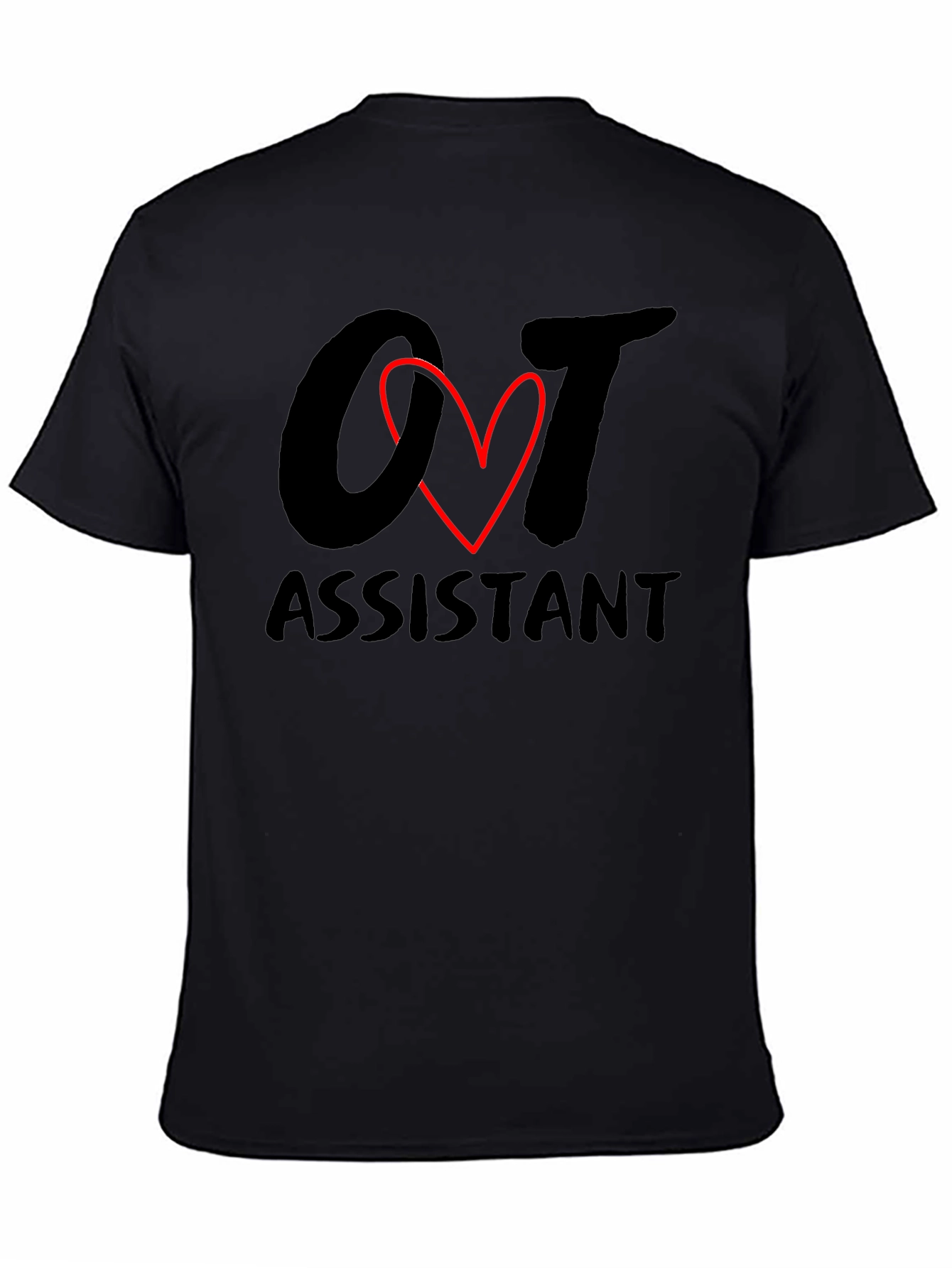 OT Assistant Black T-Shirt with Heart Graphic