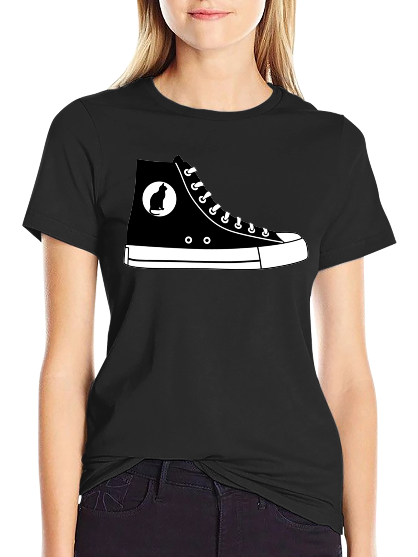 Cool Cat Sneaker Graphic Tee - Black