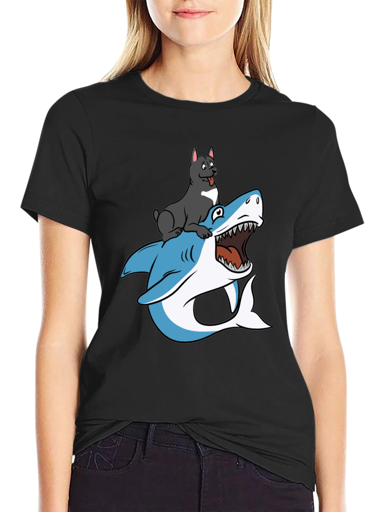 Dog Riding Shark T-Shirt - Unique Graphic Tee