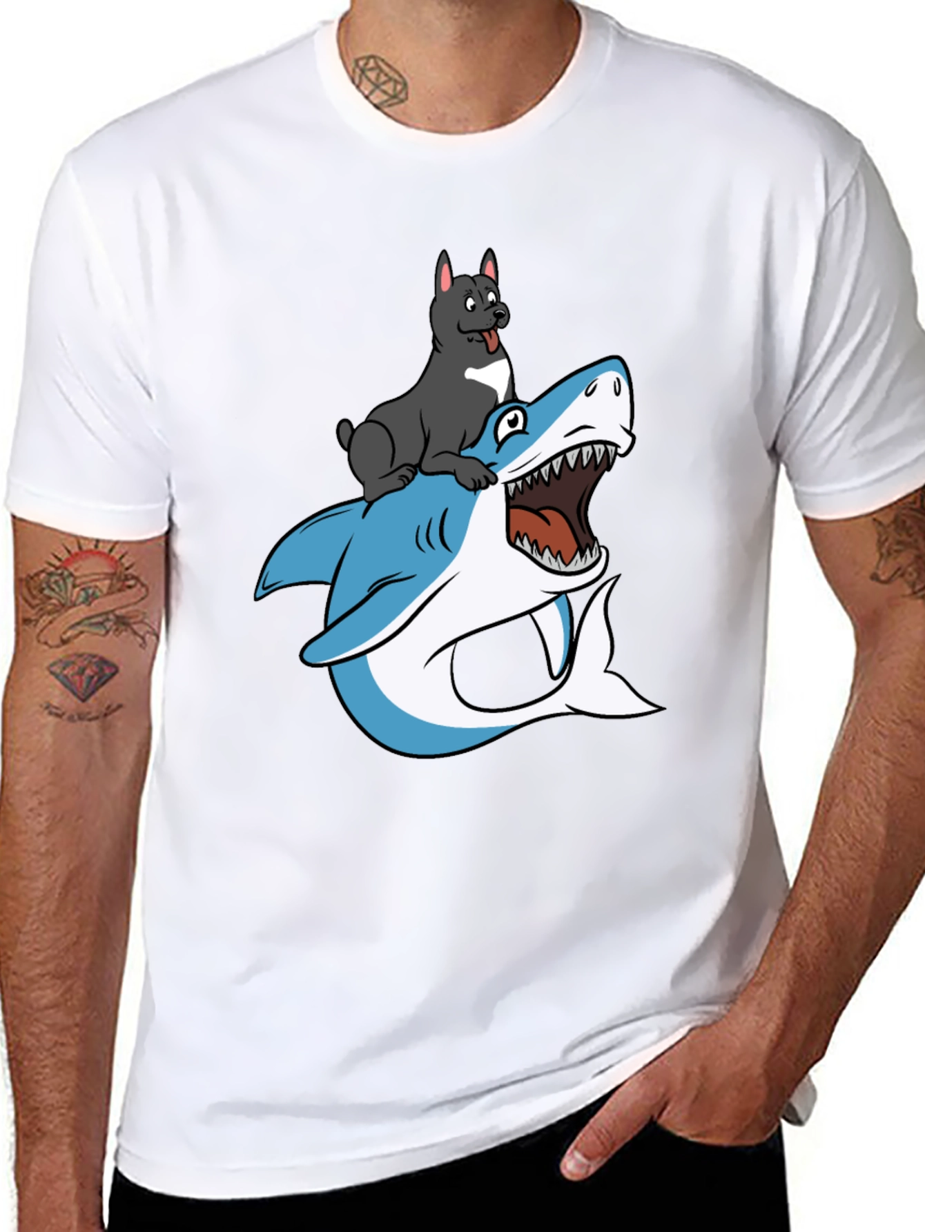 Dog Riding Shark T-Shirt - Unique Graphic Tee