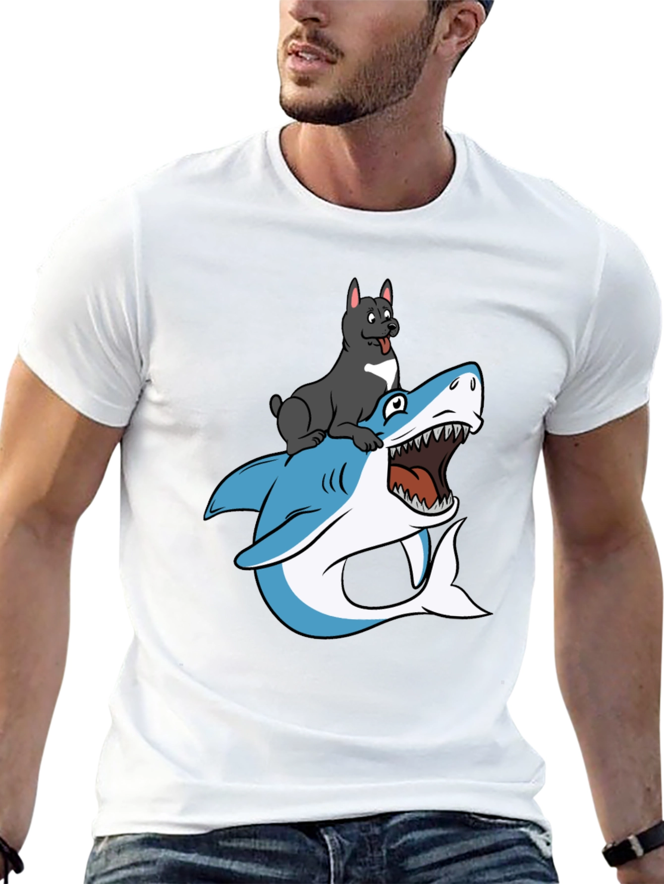 Dog Riding Shark T-Shirt - Unique Graphic Tee