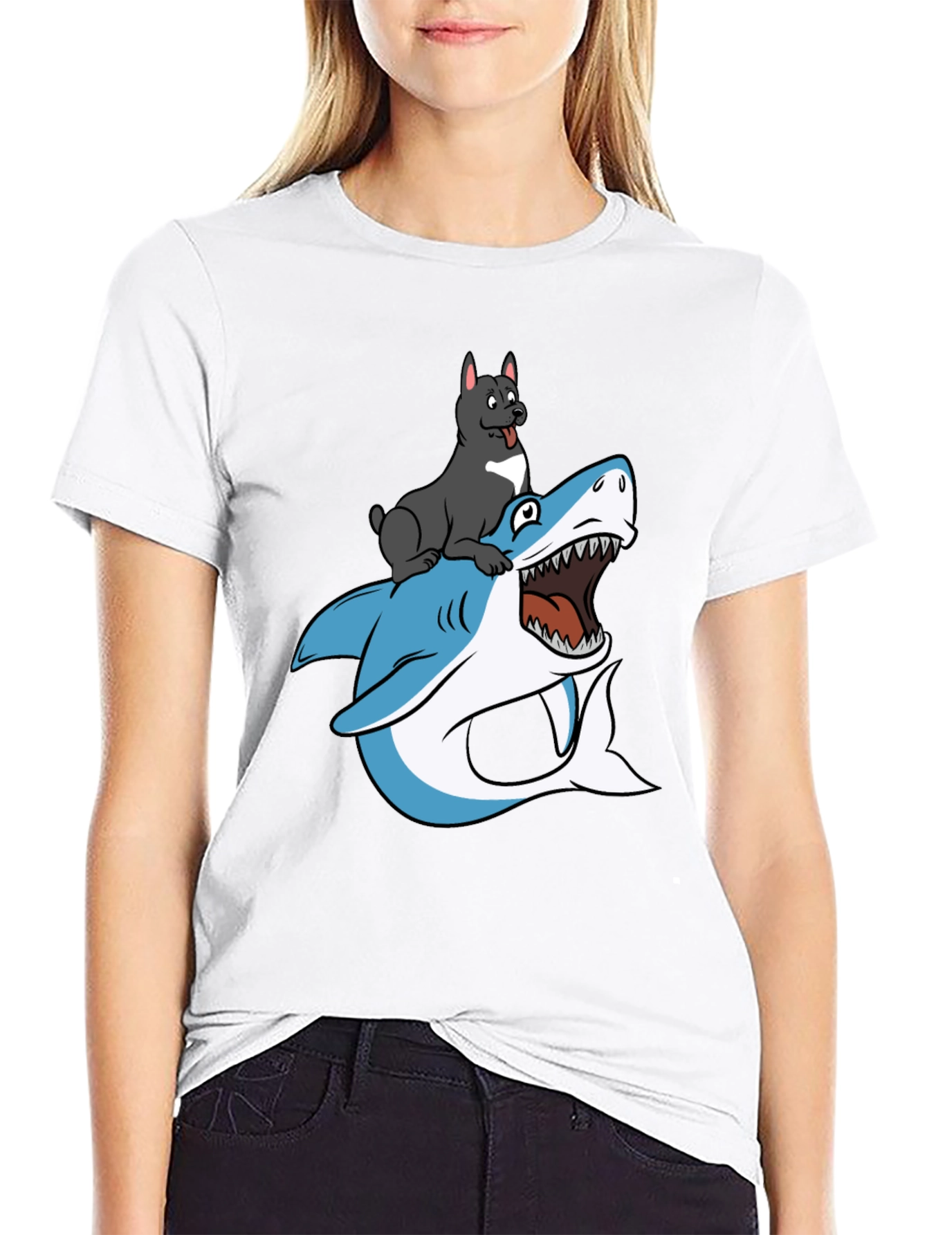 Dog Riding Shark T-Shirt - Unique Graphic Tee