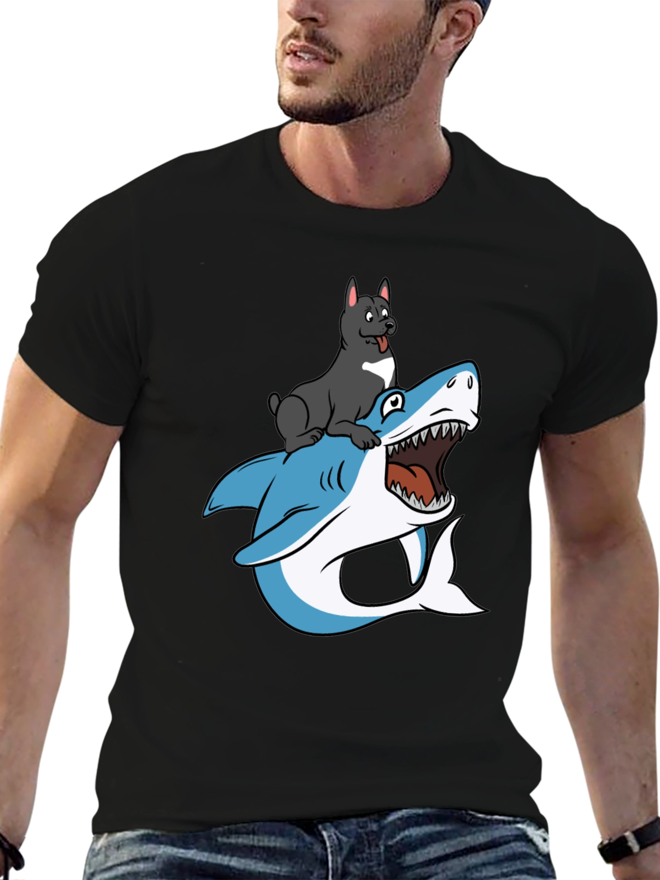 Dog Riding Shark T-Shirt - Unique Graphic Tee