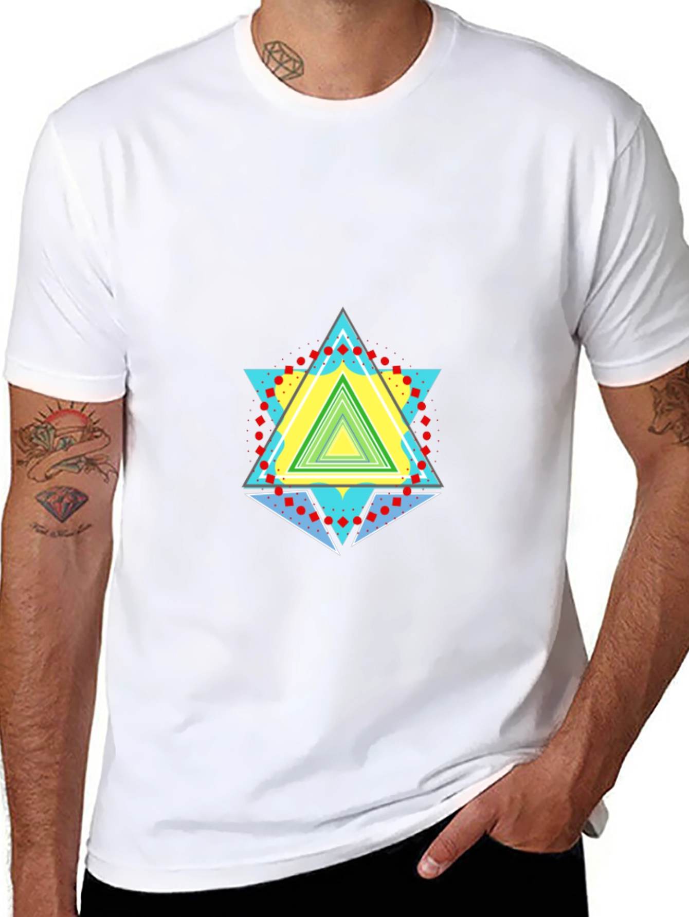 Geometric Triangle Graphic Black T-Shirt