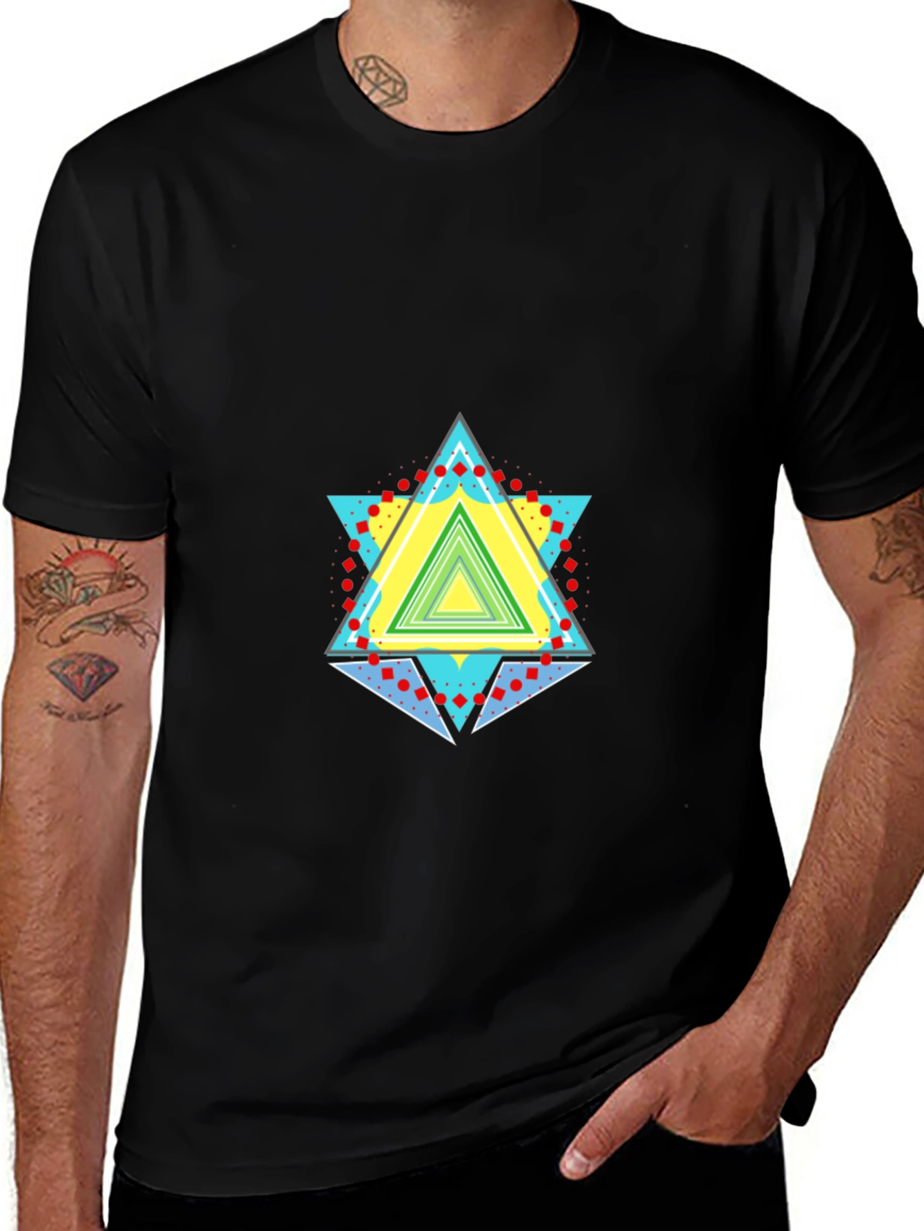 Geometric Triangle Graphic Black T-Shirt