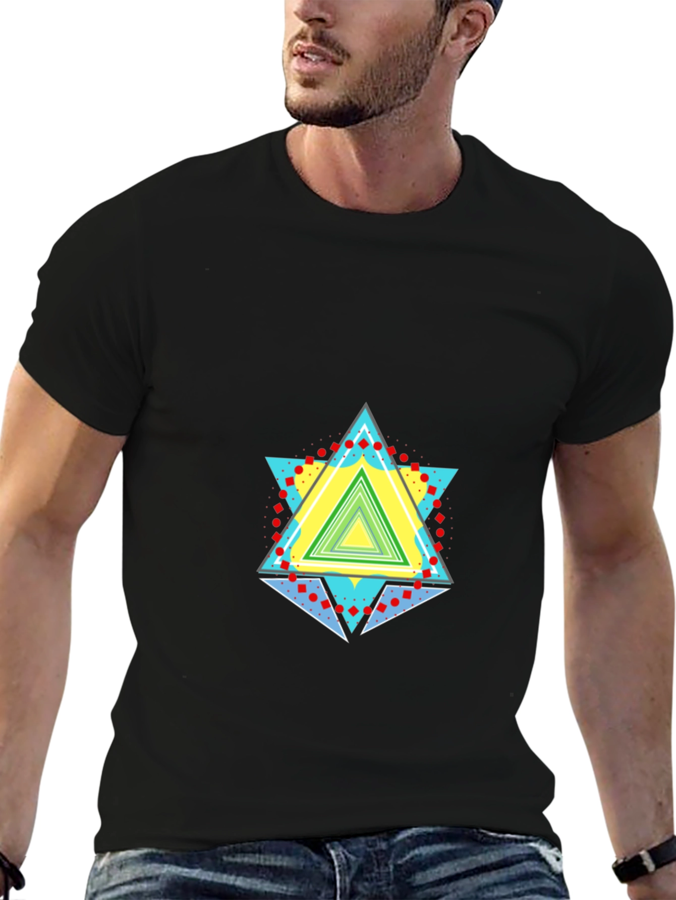 Geometric Triangle Graphic Black T-Shirt