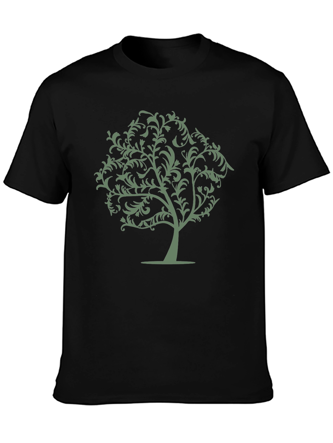 Black T-Shirt with Green Tree Graphic