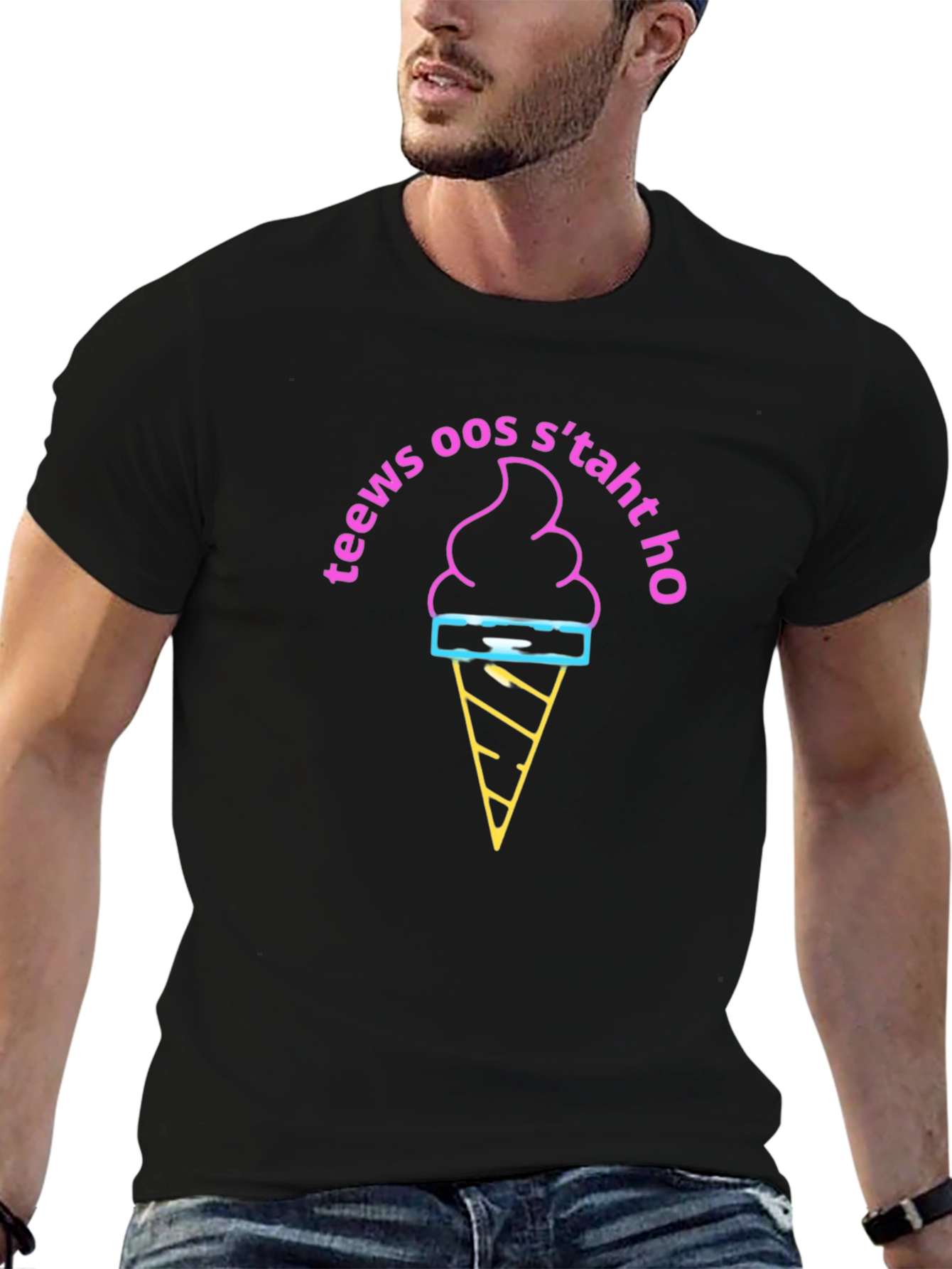 Retro Ice Cream T-Shirt - Black Cotton Blend