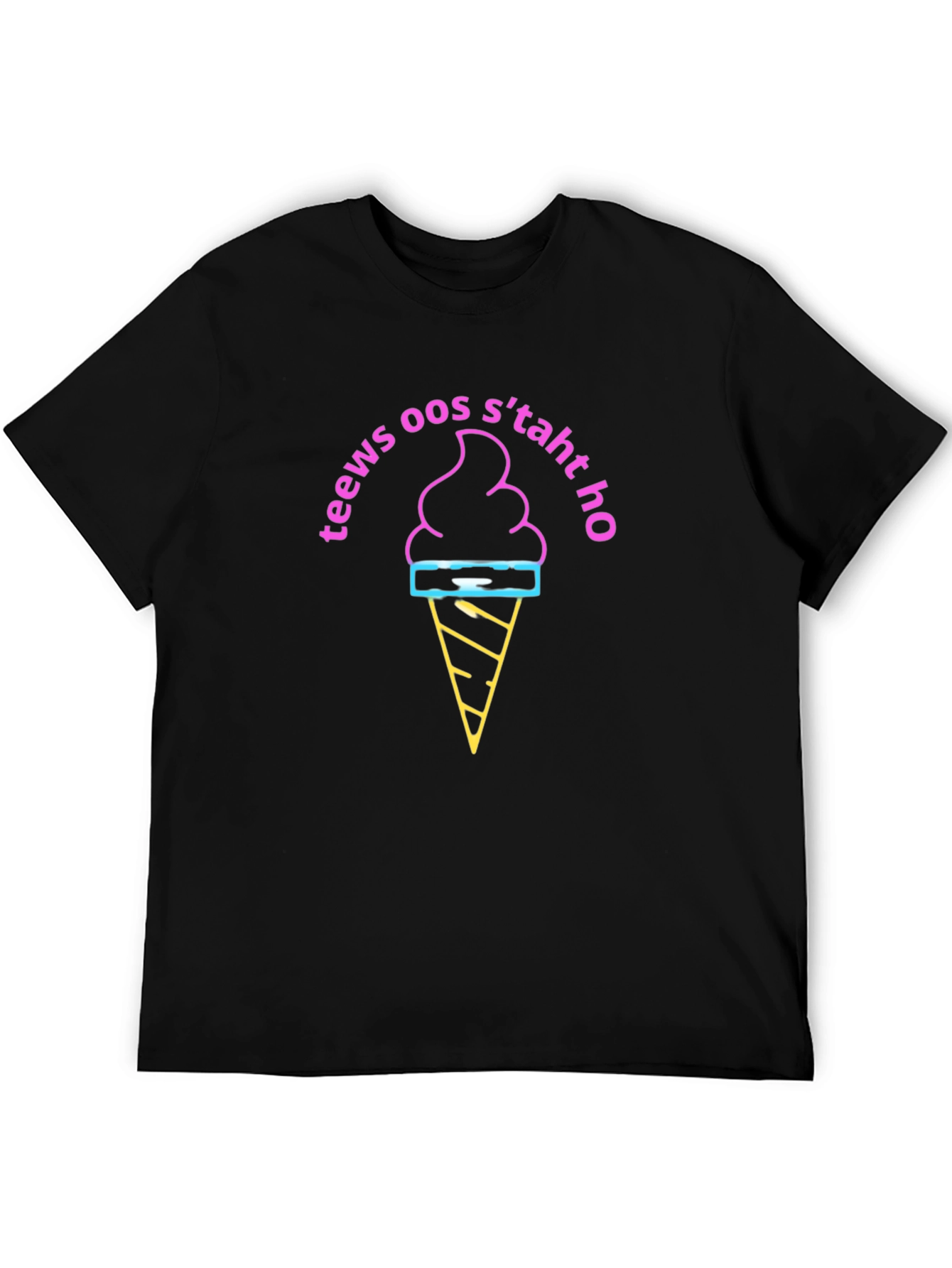 Retro Ice Cream T-Shirt - Black Cotton Blend
