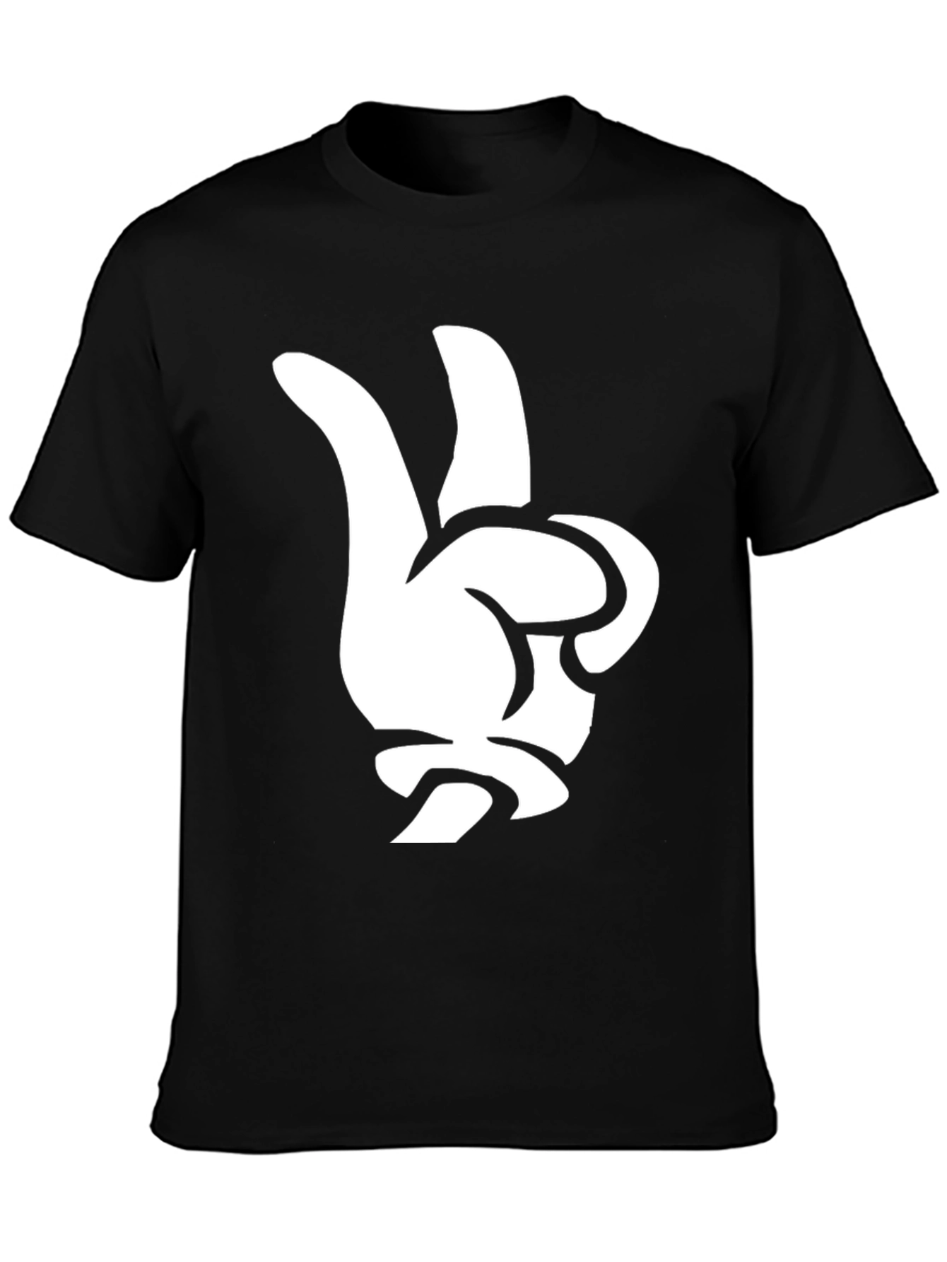 Peace Sign Hand Graphic Tee - Black Cotton T-Shirt